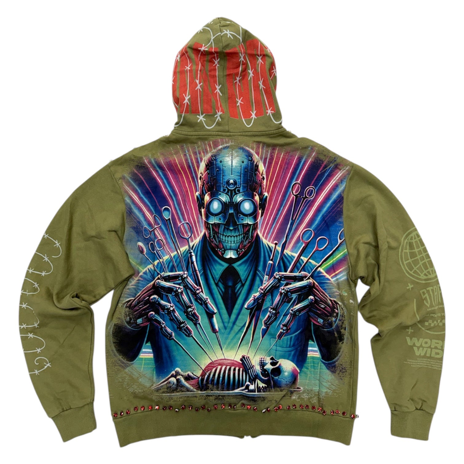 Stray - The Surgeon Crystal Zip Hoodie - Olive - 1540