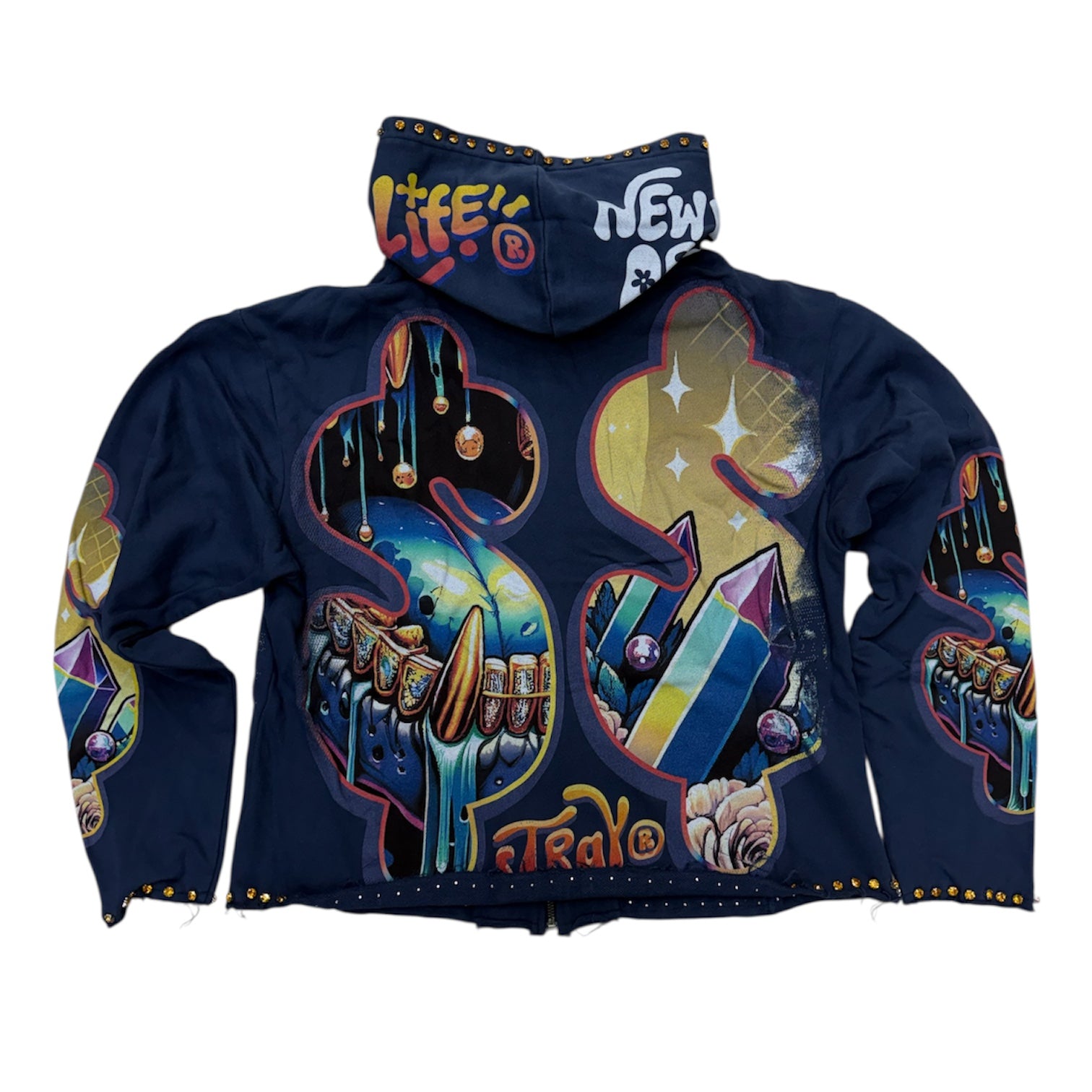 Stray - Melt Crystal Zip up Hoodie - Navy - 1550