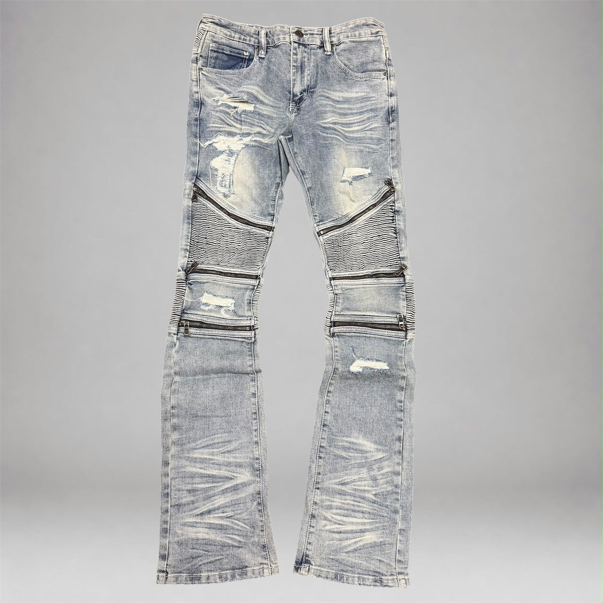 Vicious - Biker Distress Stacked Denim - Light Blue VC1307