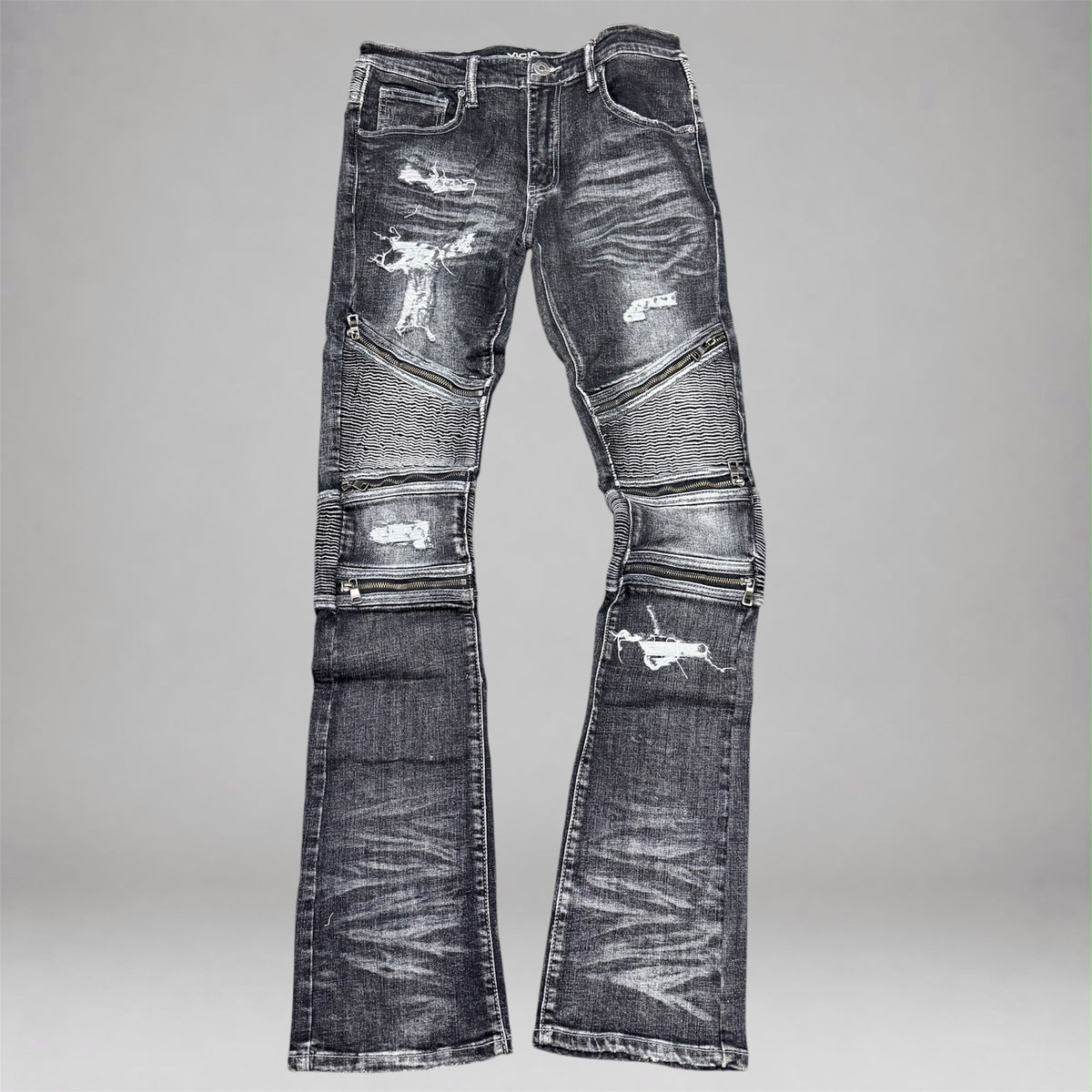 Vicious - Biker Distress Stacked Denim - Black VC1307