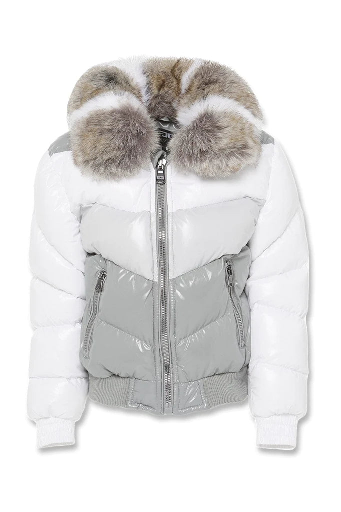Jordan Craig KIDS color block Bubble Shiny Coat w fur Arctic white 91548k