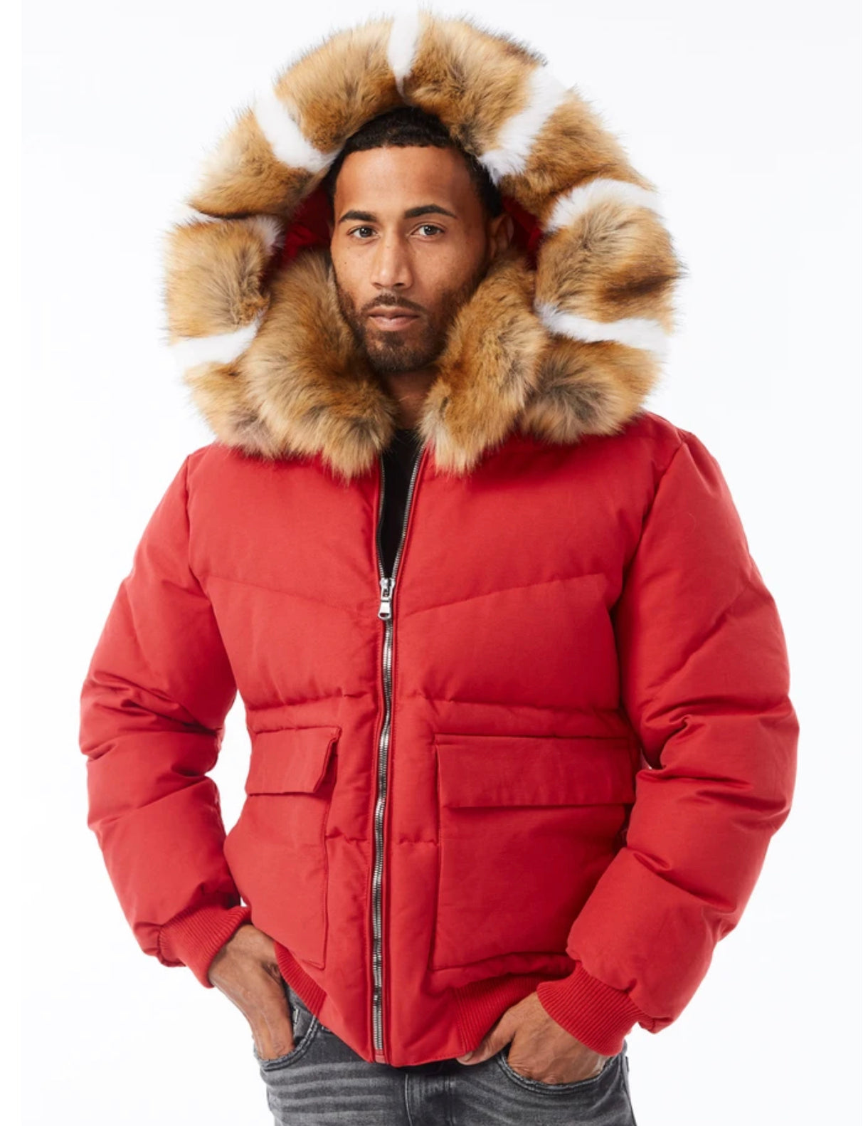 Jordan Craig Hollis  Canvas Puffer jacket w fur hood Red 91541m