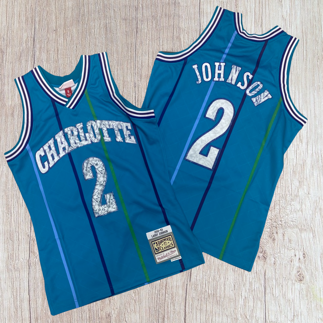 Mitchell&Ness Hologram 75h Anniversary Hornets Larry Johnson Teal