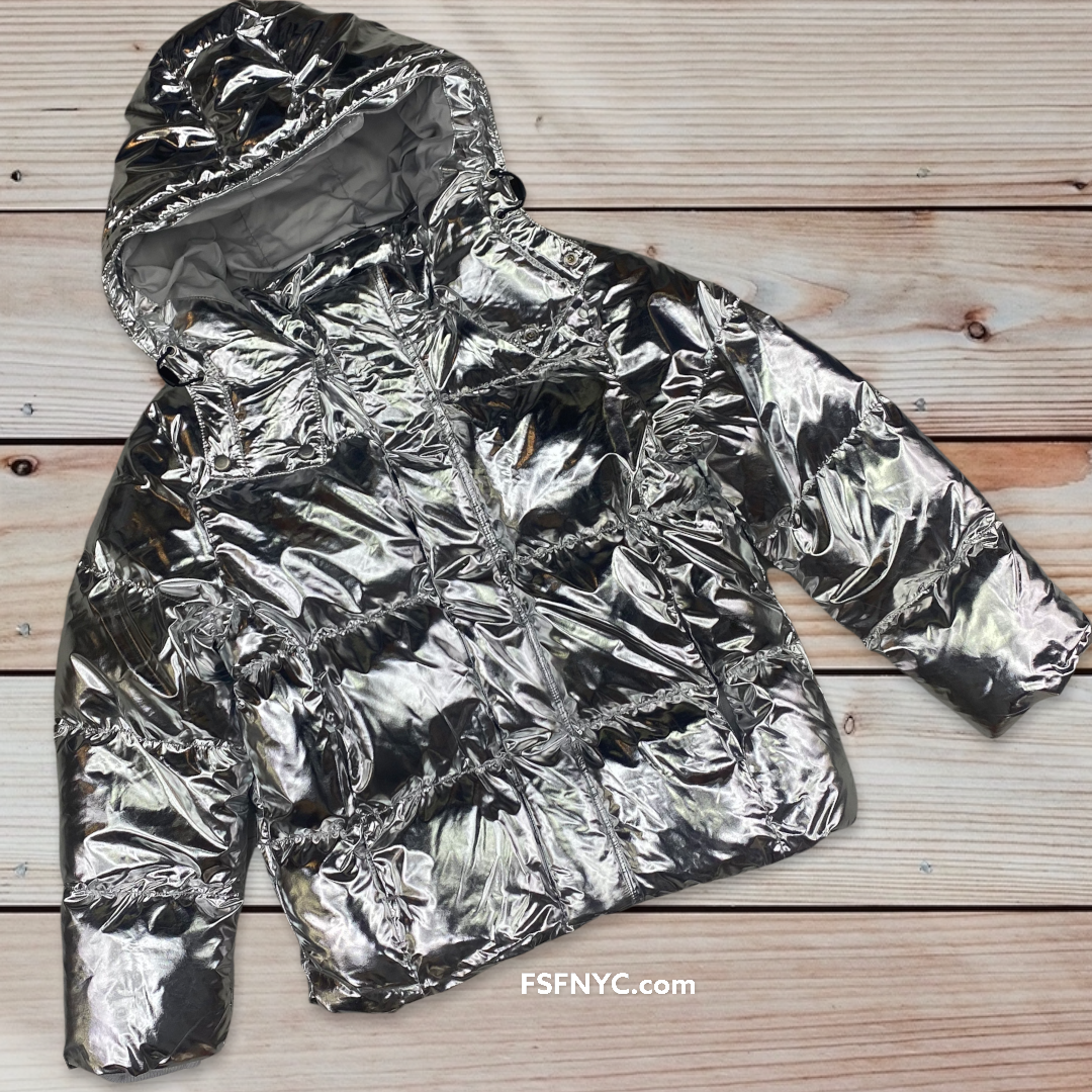 Silver Down Jacket  OFF-WHITE Silver Down Puffer Jacket with Hood