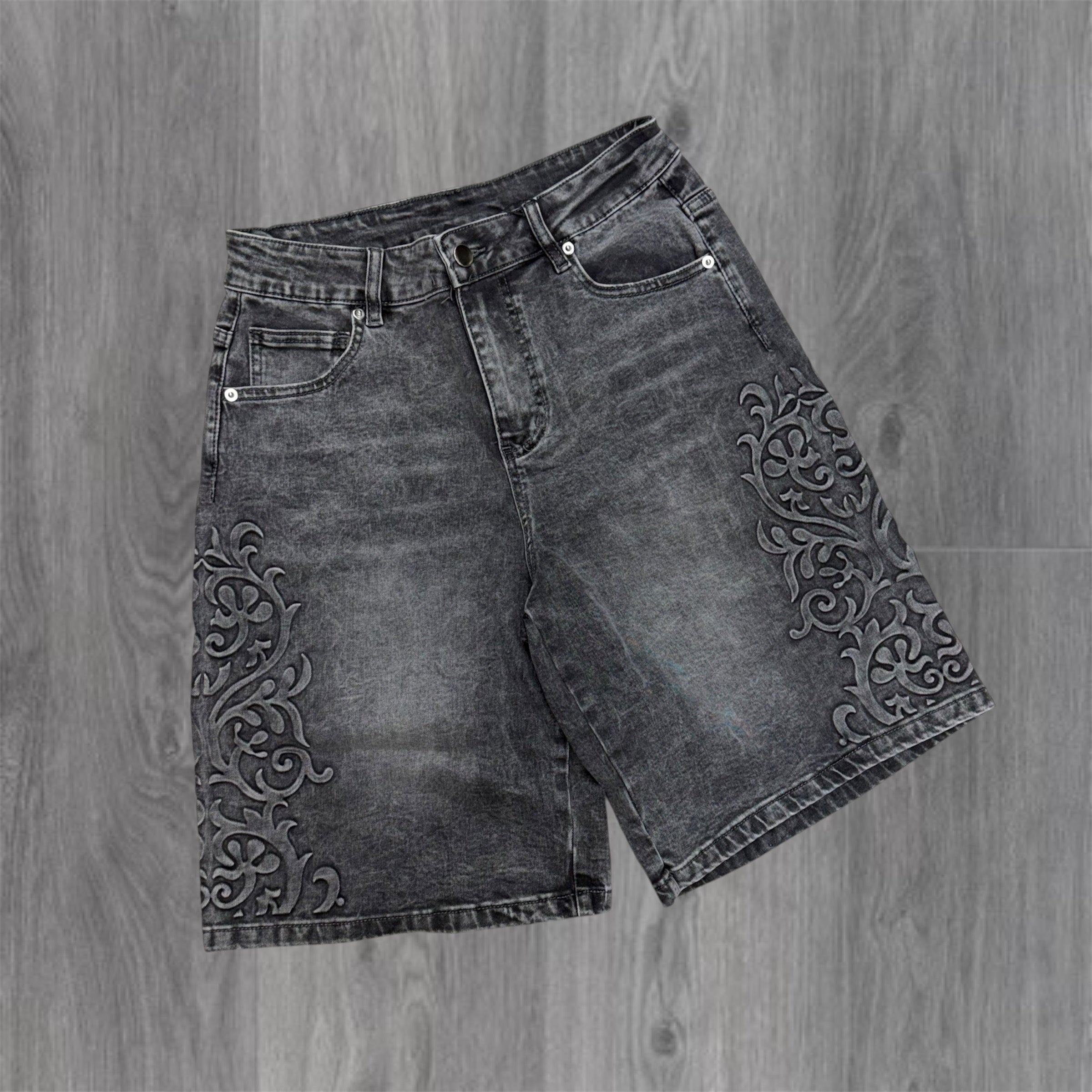 SYN - Legacy Emboss Denim Shorts - Dk Grey Wash