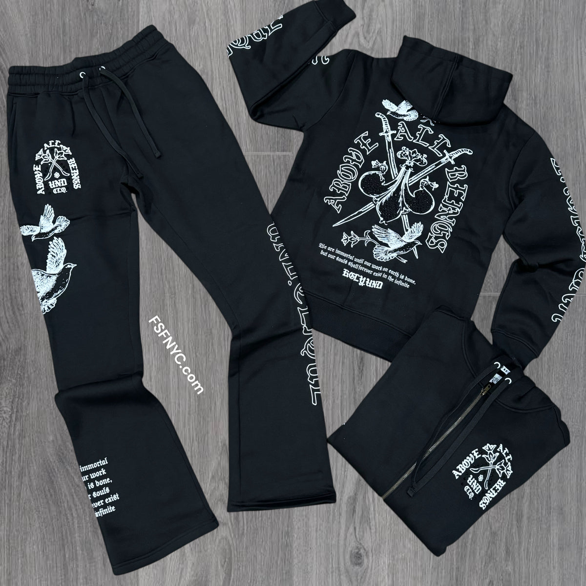 UNDRTD - Stacked Above All Zip hood Sweat Suit - Black