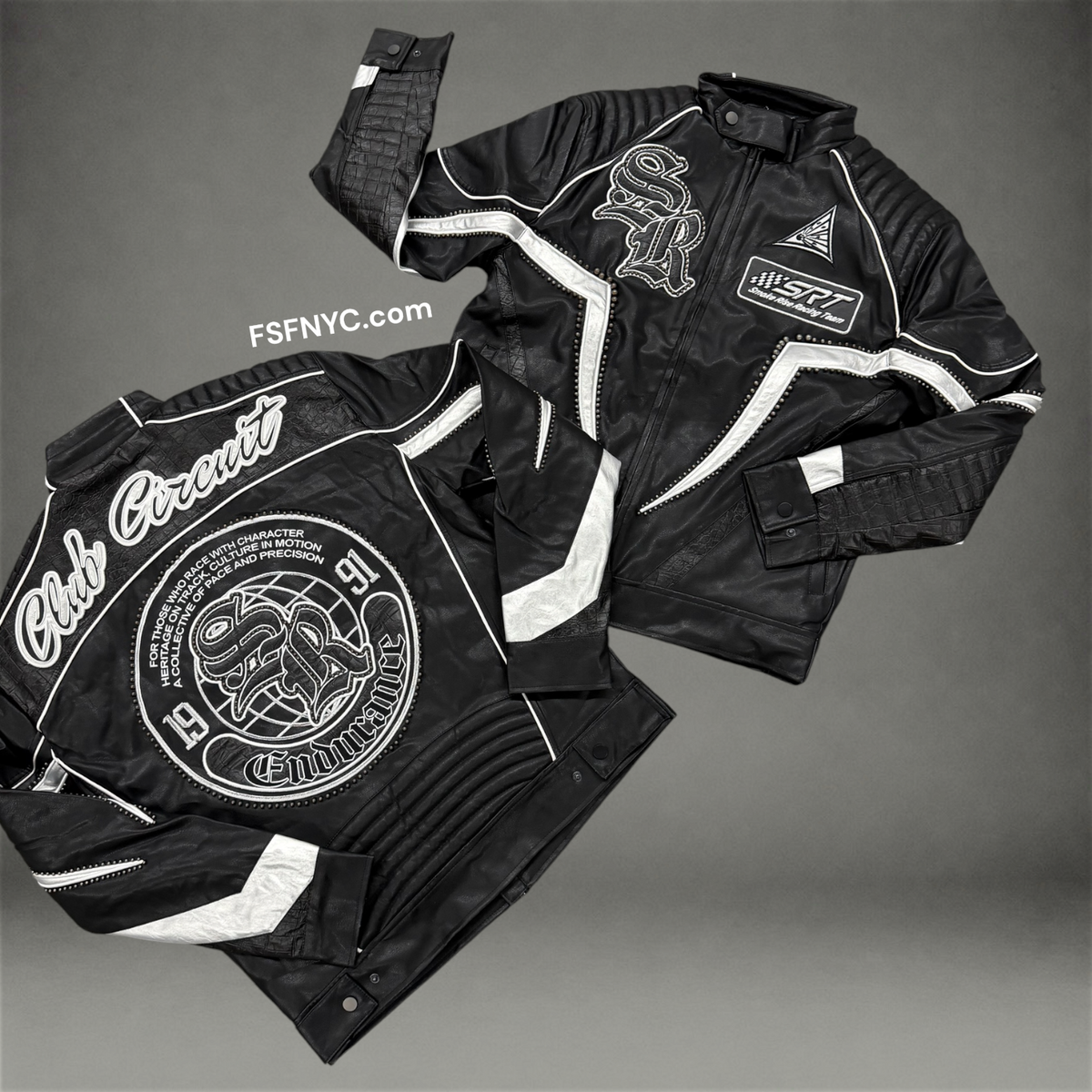 Rise - PU Leather Racing Jacket - Black - F588