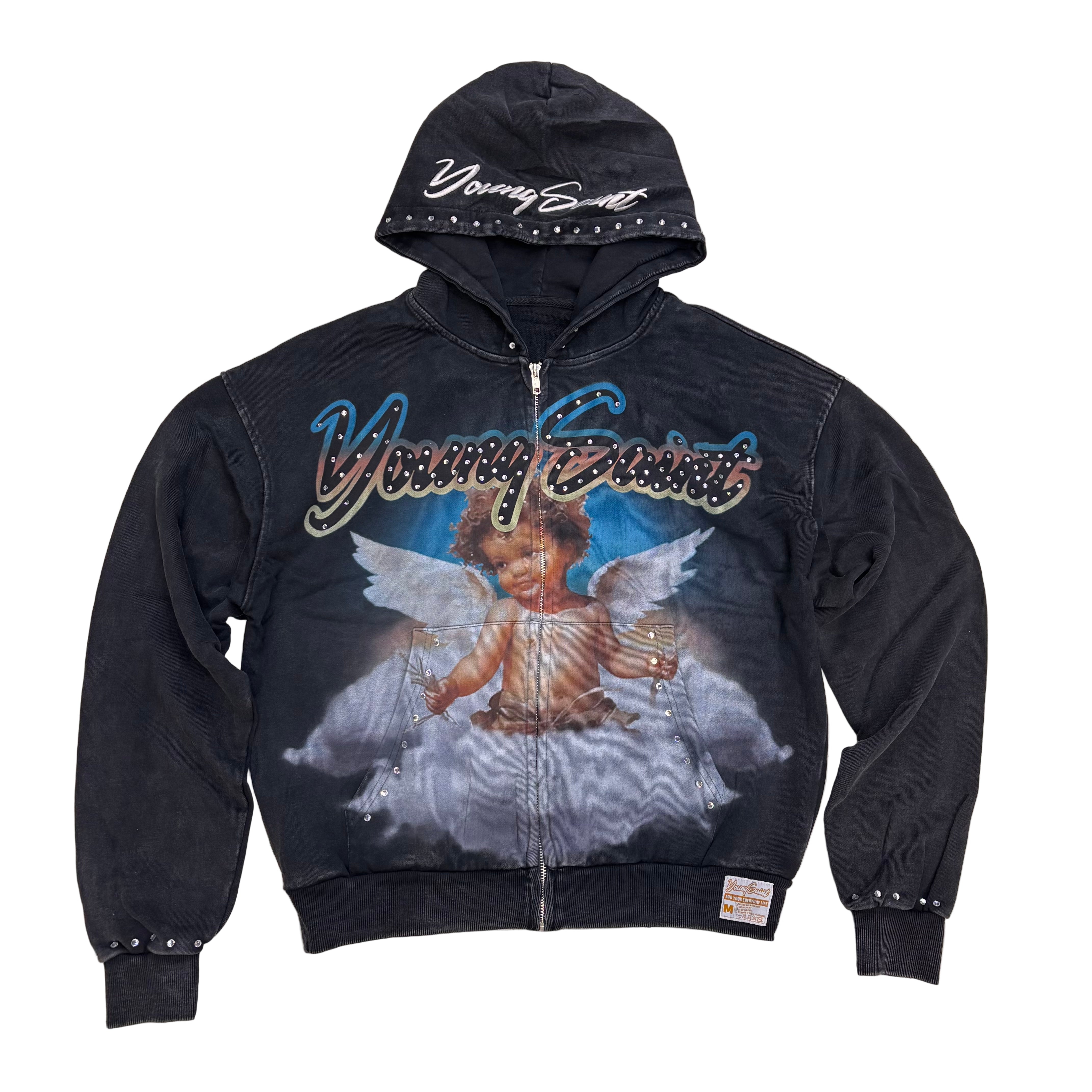 YOUNG SAINT - Angel Zip Up Hoodie - BLK