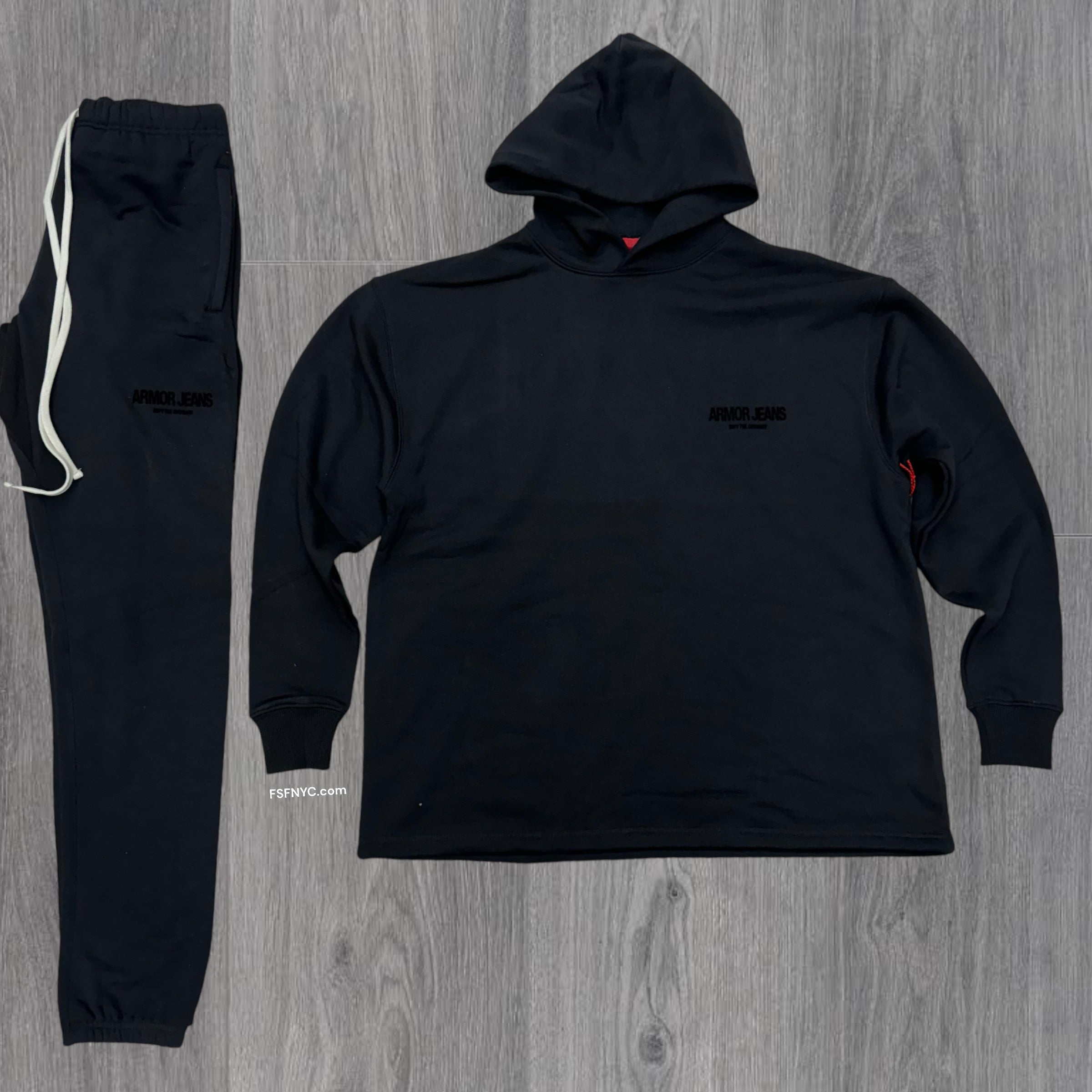 Oversize Hood w Jogger Sweats Set Black 713