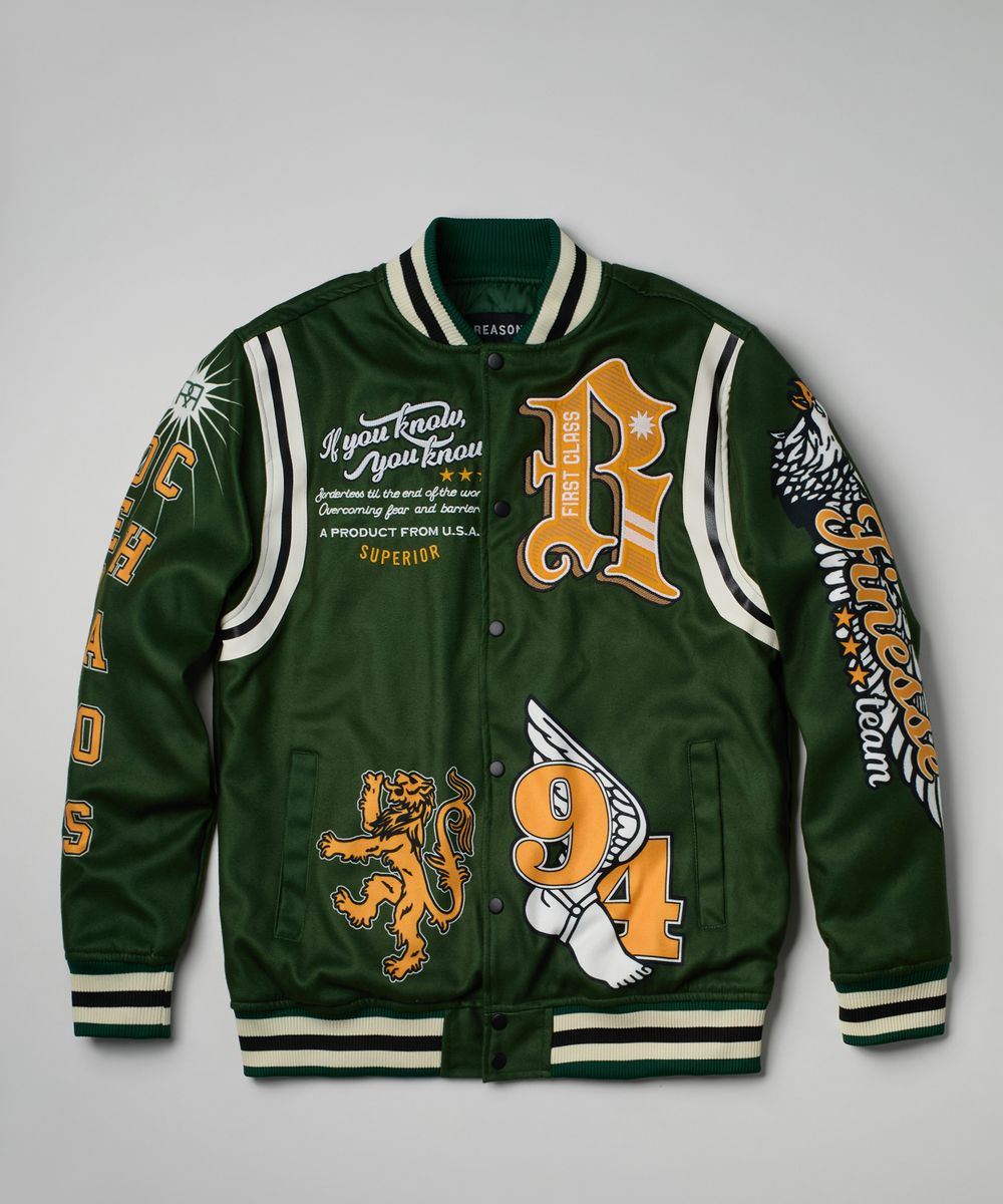 Reason Dept Of Chaos Letterman Styke Jacket Green “poly wool”OWG18