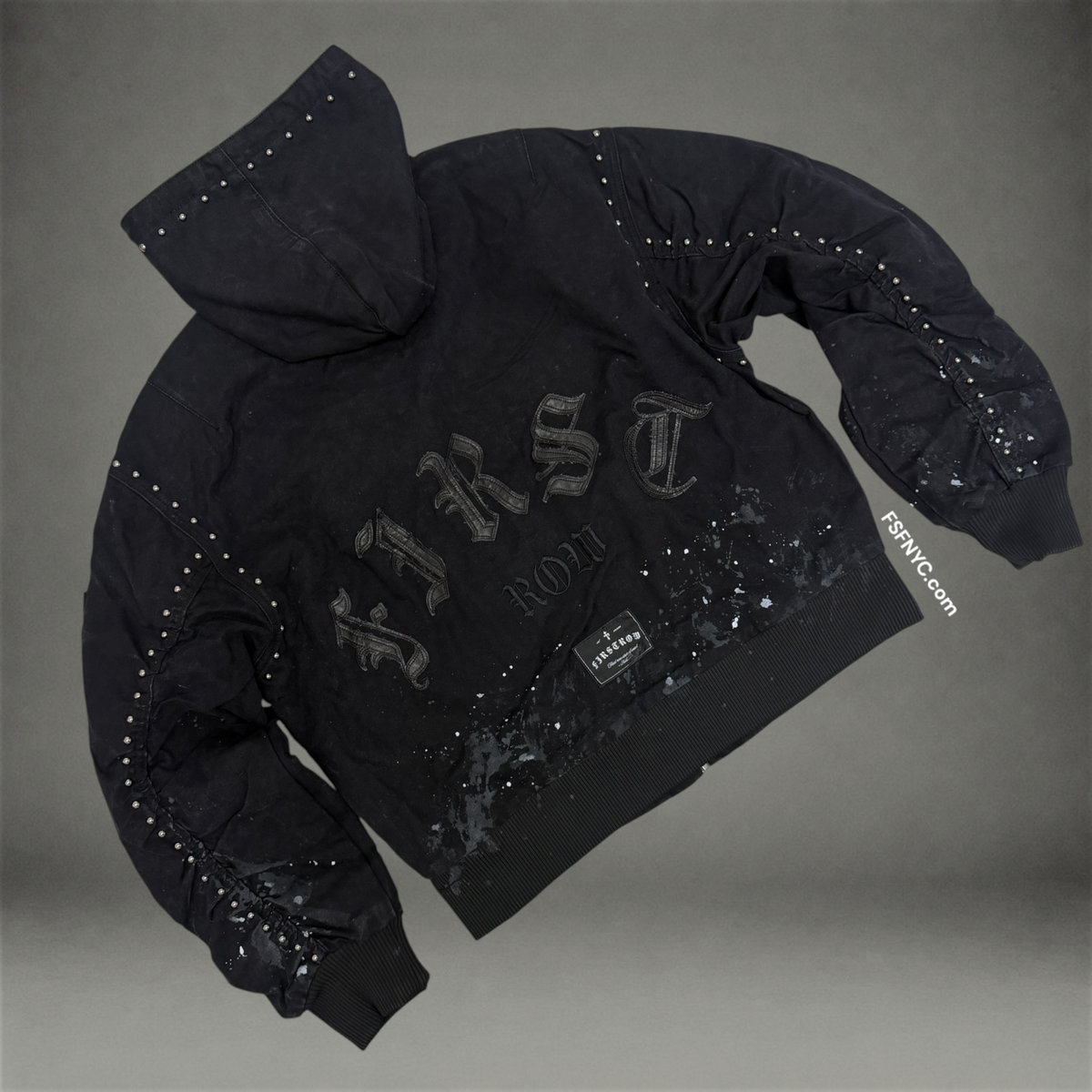FR - Splatter Denim Bomber Jacket - Black - 2141B