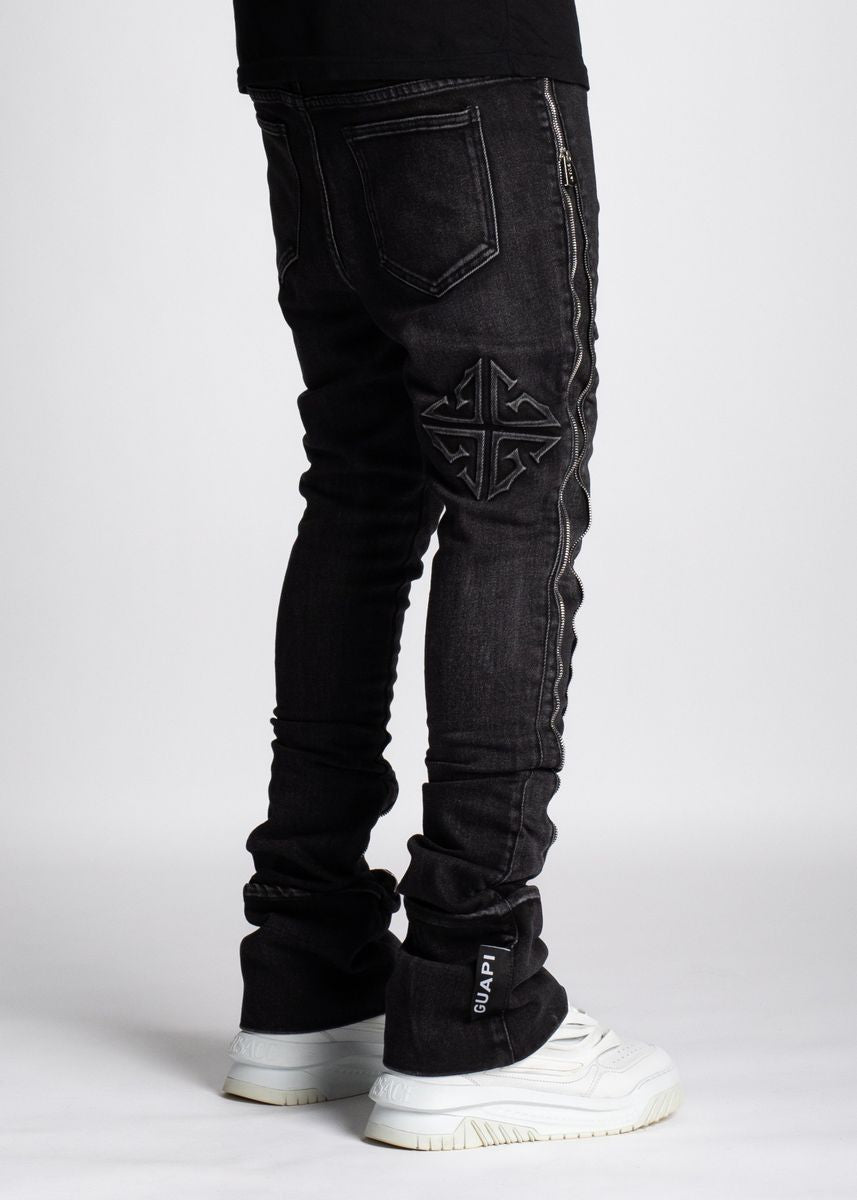 Guapi Stacked Iron Grey zipper Black Denim  191IG