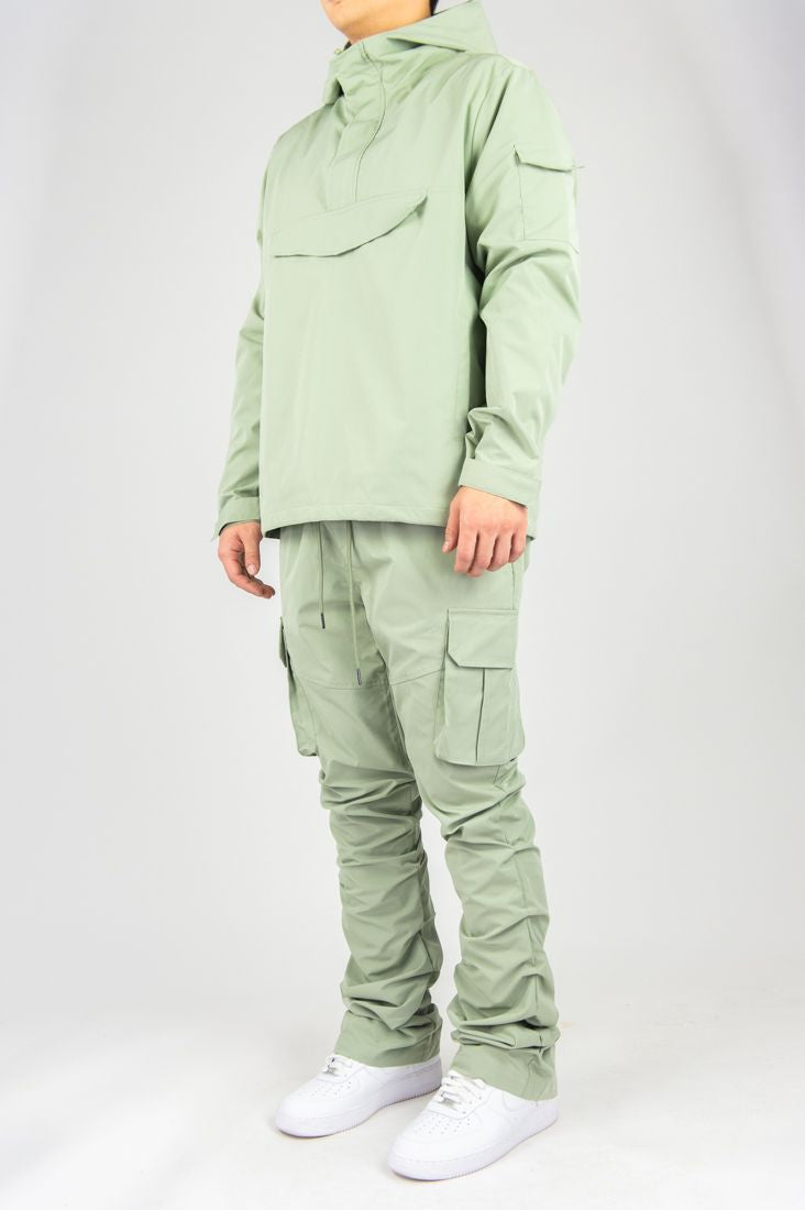Rebel - Stacked Nylon Cargo Pants (Sage) 422 522