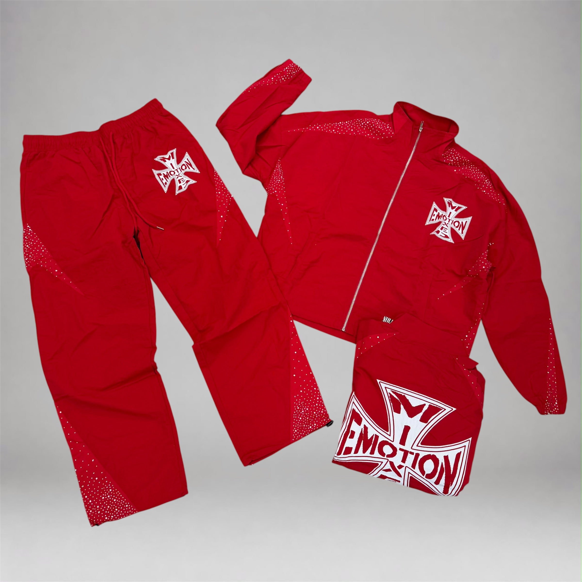 Mixed Emotions- Windbreaker Rhinestone Set - Red