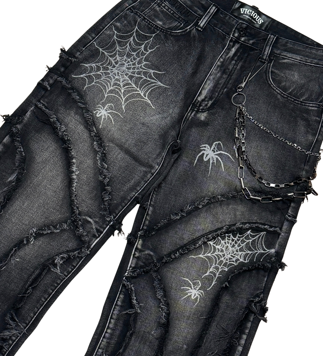 Vicious Baggy Spyder Web Denim Vintage Black VC691