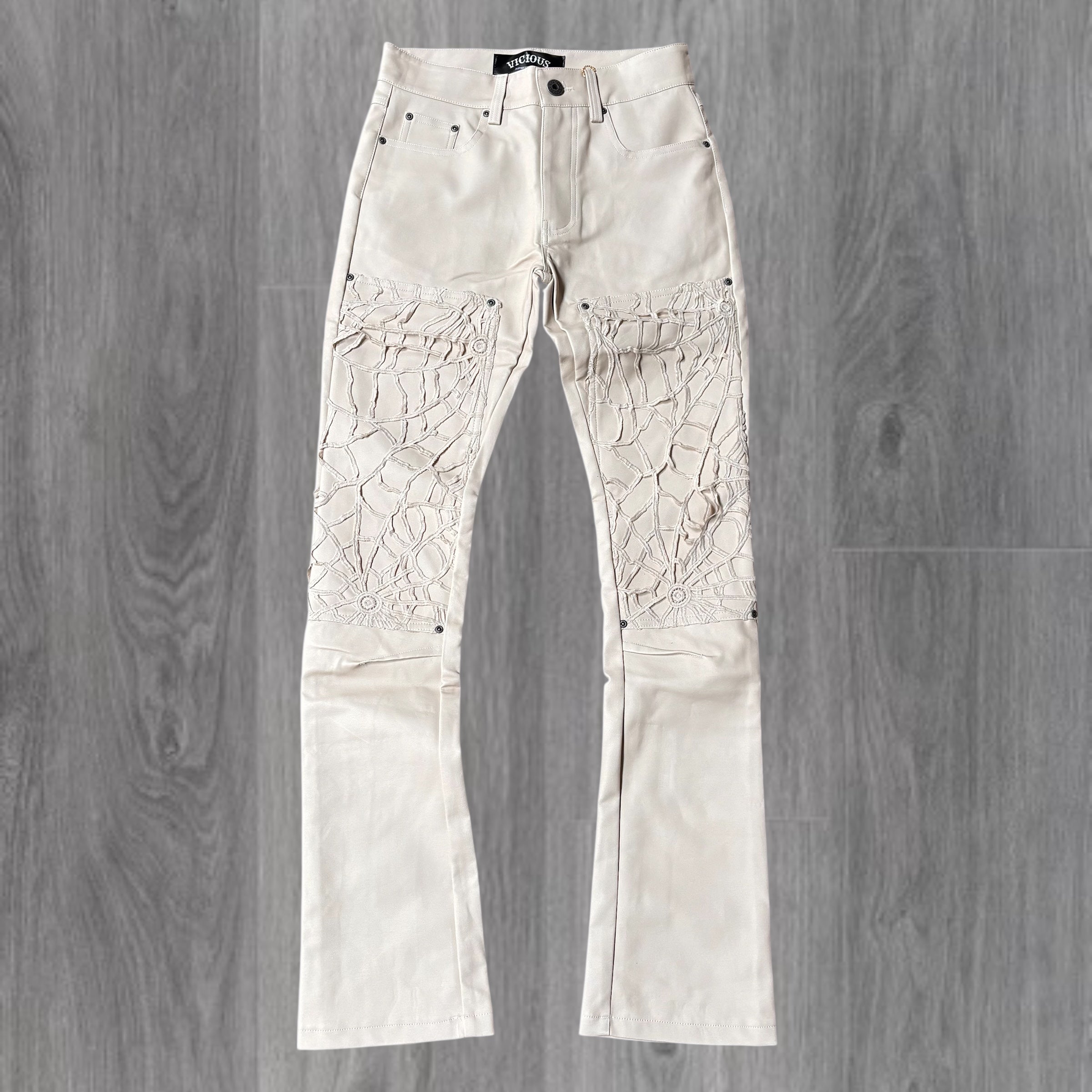 Vicious - STACKED (VEGAN LEATHER) PANTS - ECRU - VC961