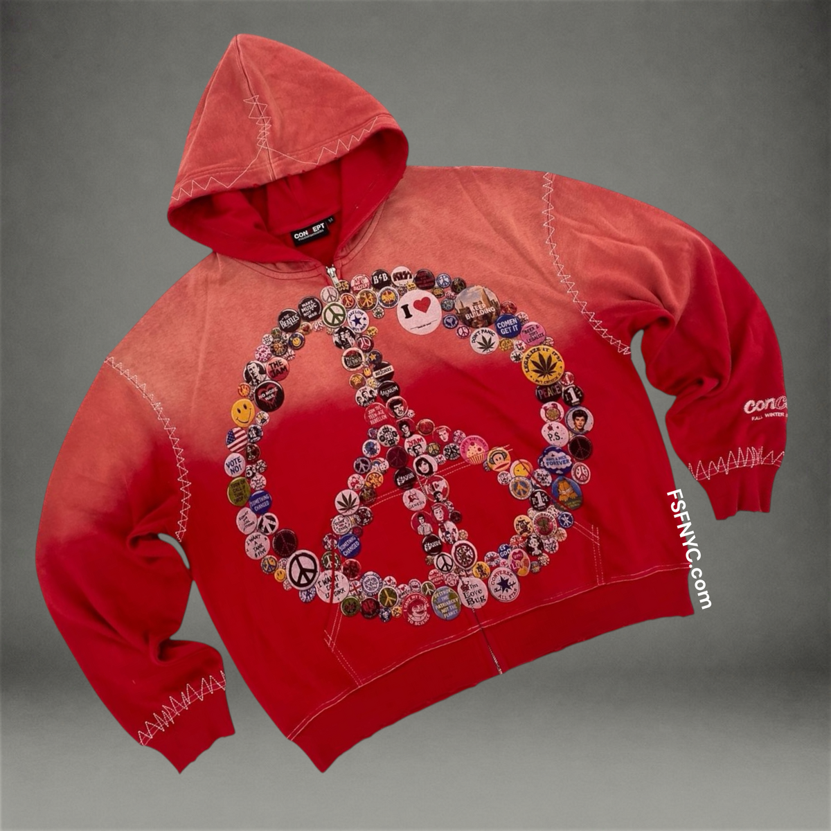 Peace Zip Hoodie - Red Wash - 25