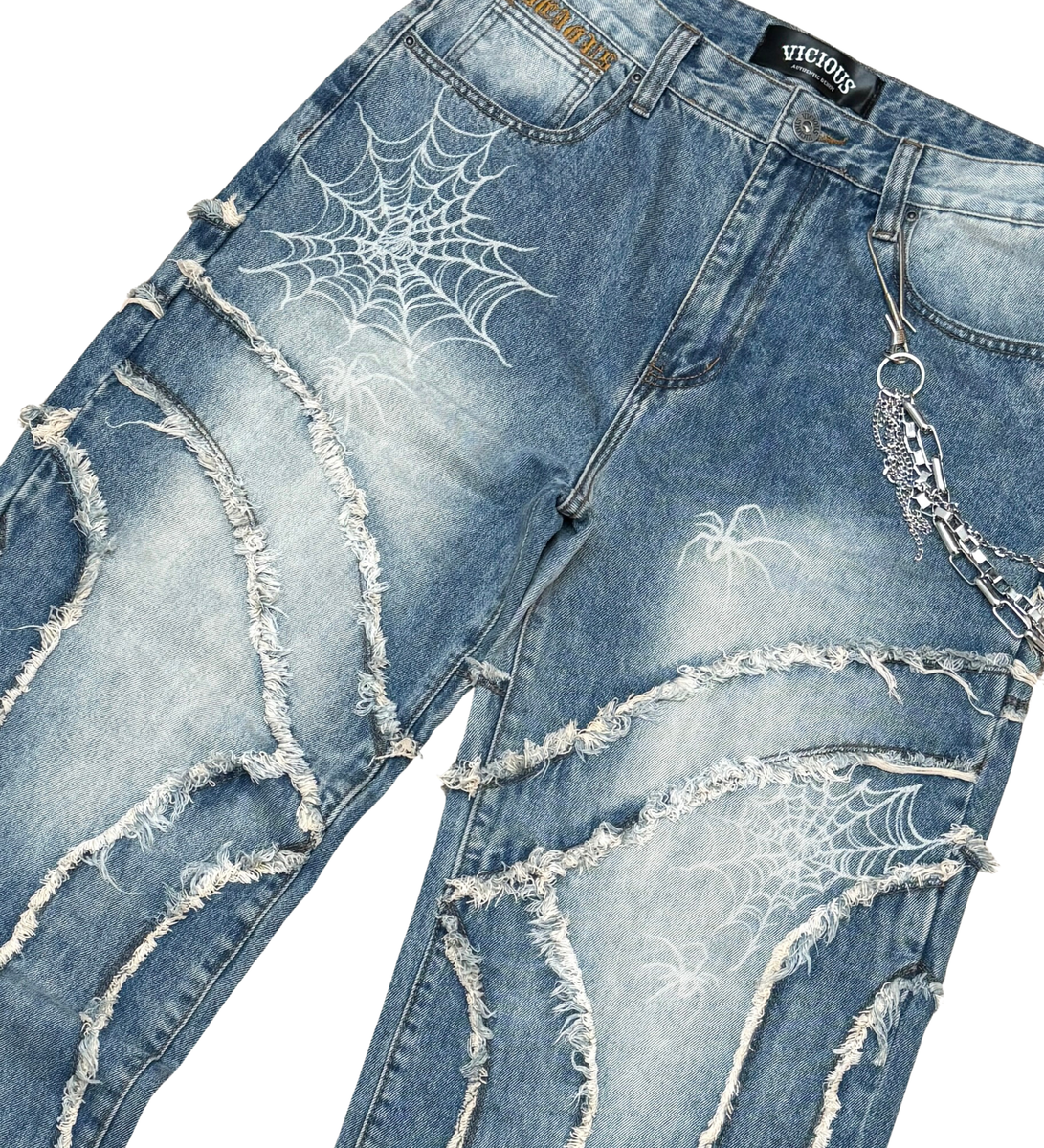 Vicious Baggy Spyder Web Denim Antique Blue VC691