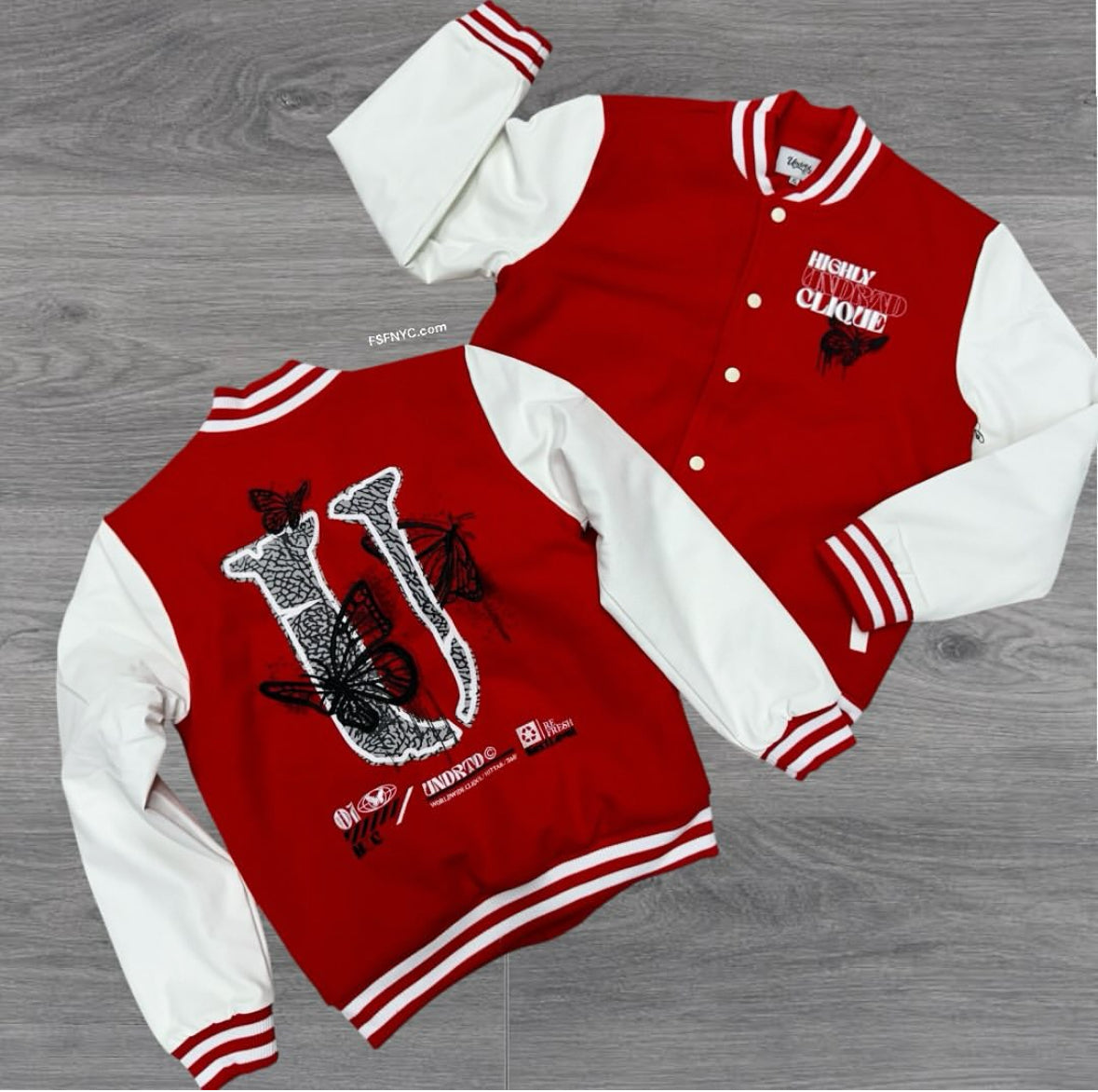UNDRTD - Varsity Jacket - Red white - 4911 (Runs Small, Go up 1 Size)