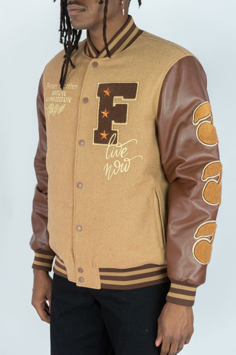 Live Melton Wool Varsity Jacket Caramel 514