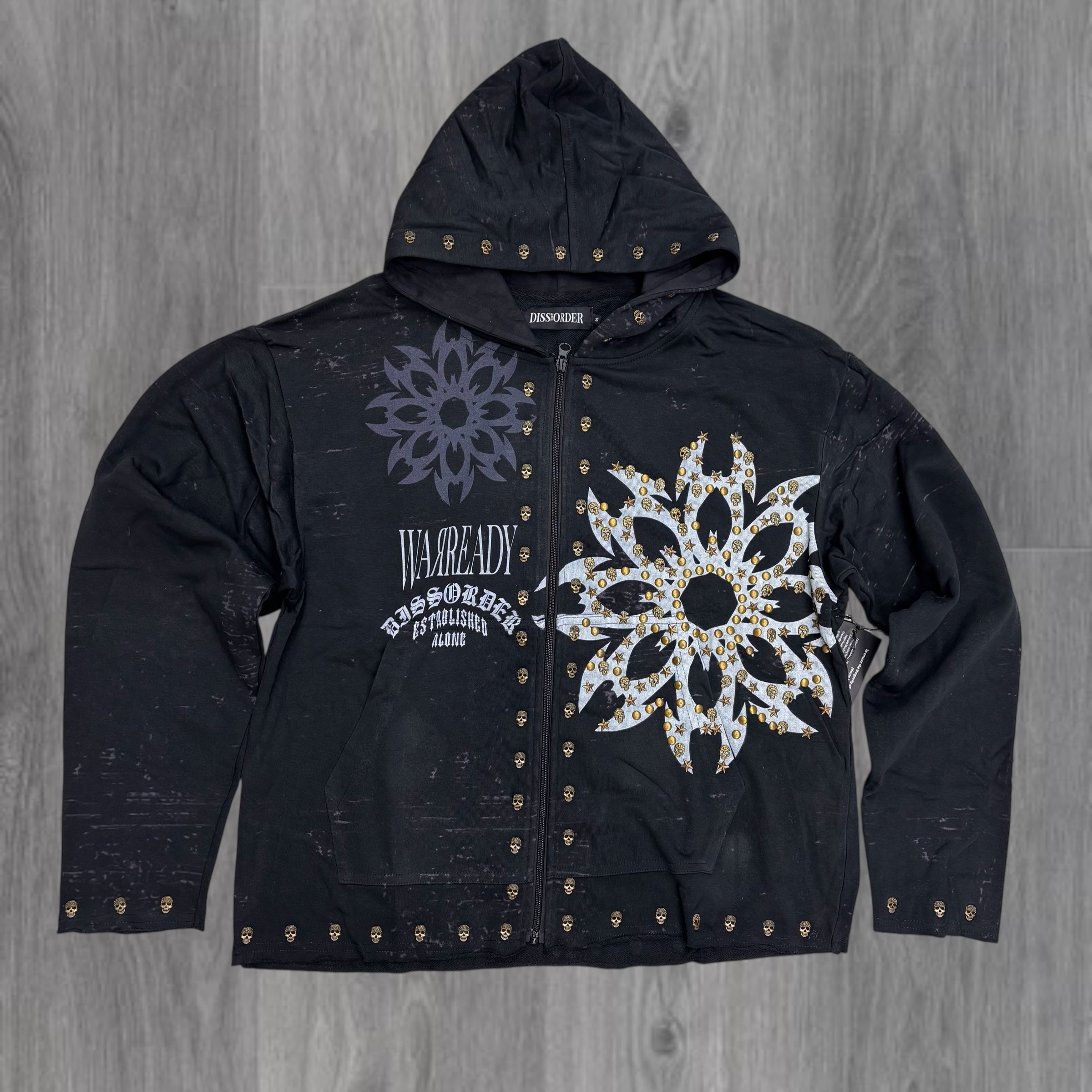 DISORDER - FLOWER Studs Zip Hoodie - BLK - 362