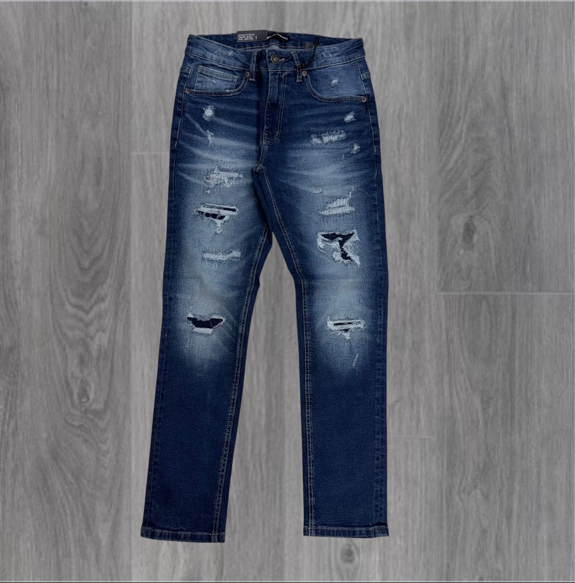 新品 S cutting denim 1 blue THEREDTHREAD　M Threads - Slim Fit Distress Denim - Blue - 50132 zi