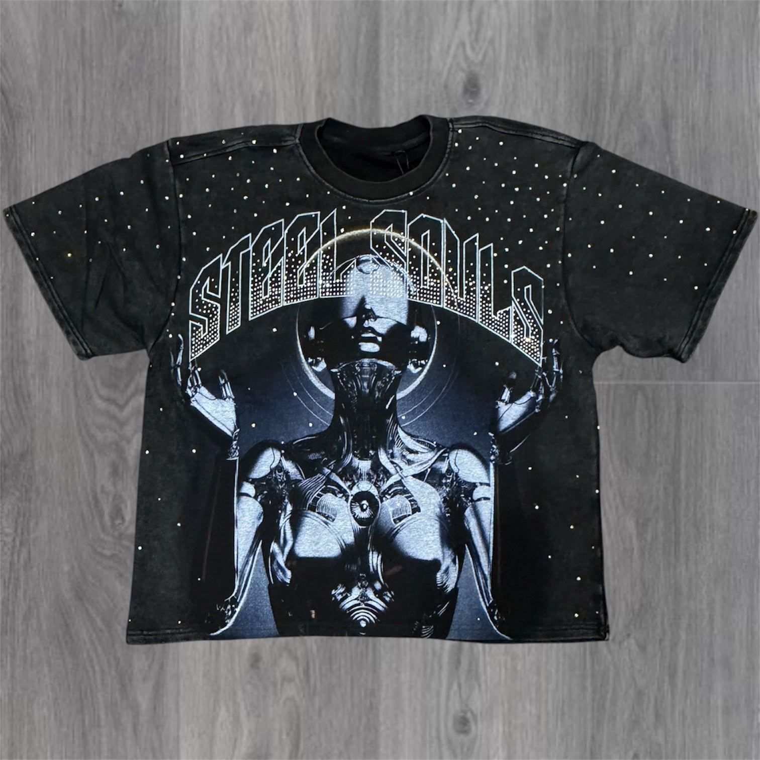 Steel Souls Rhinestone T-shirt - Black - 11198