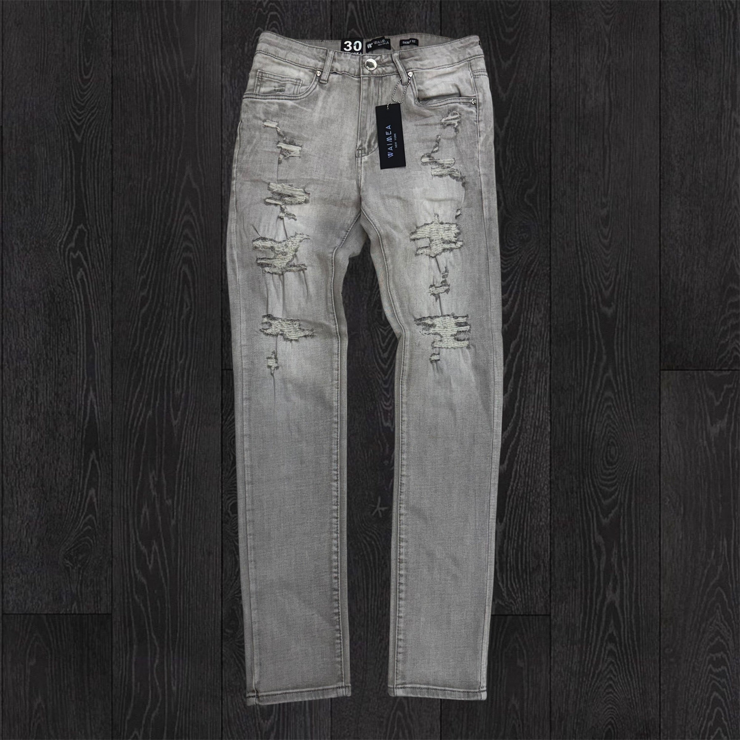 W - Distress Skinny Fit Denim - Grey Wash - M8770
