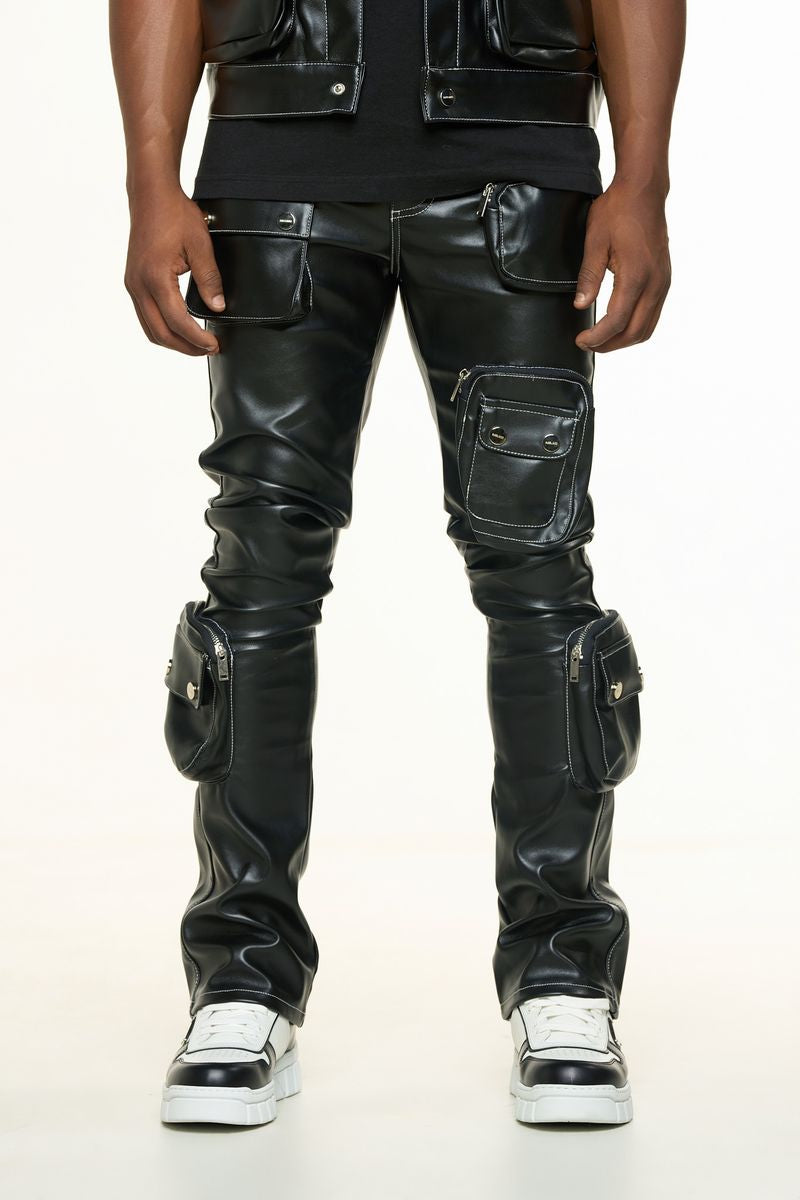 Pheelings Stacked Leather Utility Pants Black White