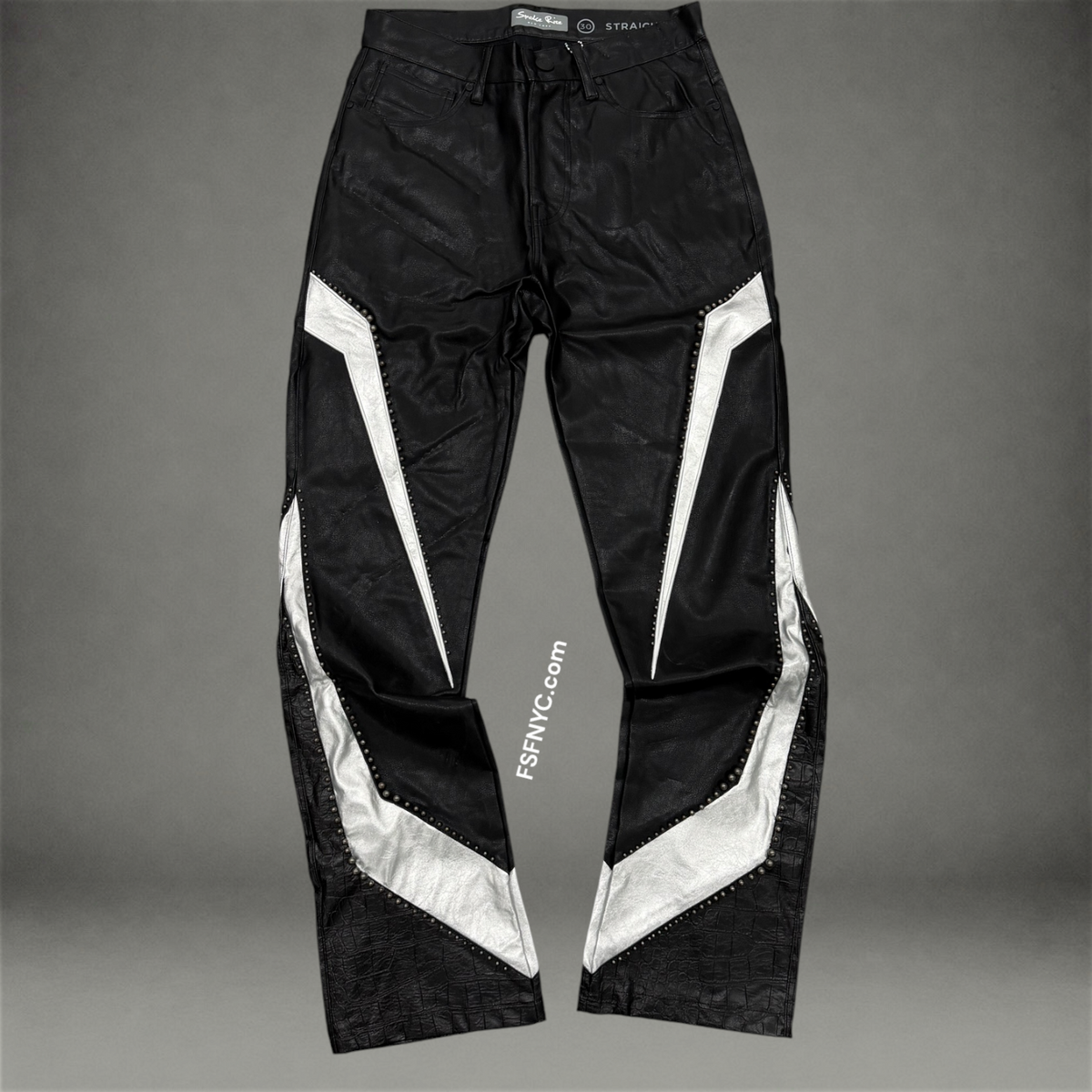 Rise - Stacked PU Leather Pants - Black - P588