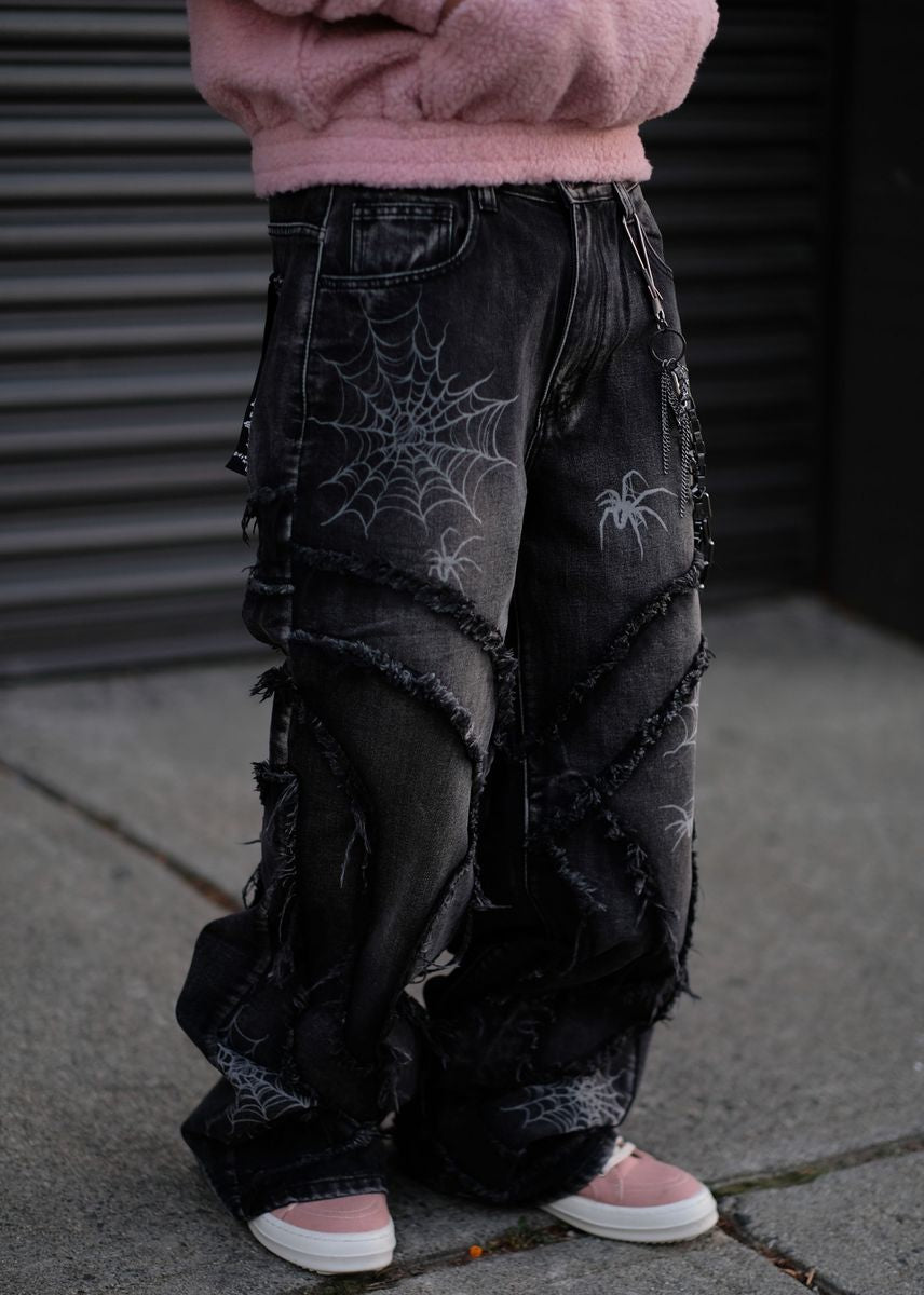 Vicious Baggy Spyder Web Denim Vintage Black VC691