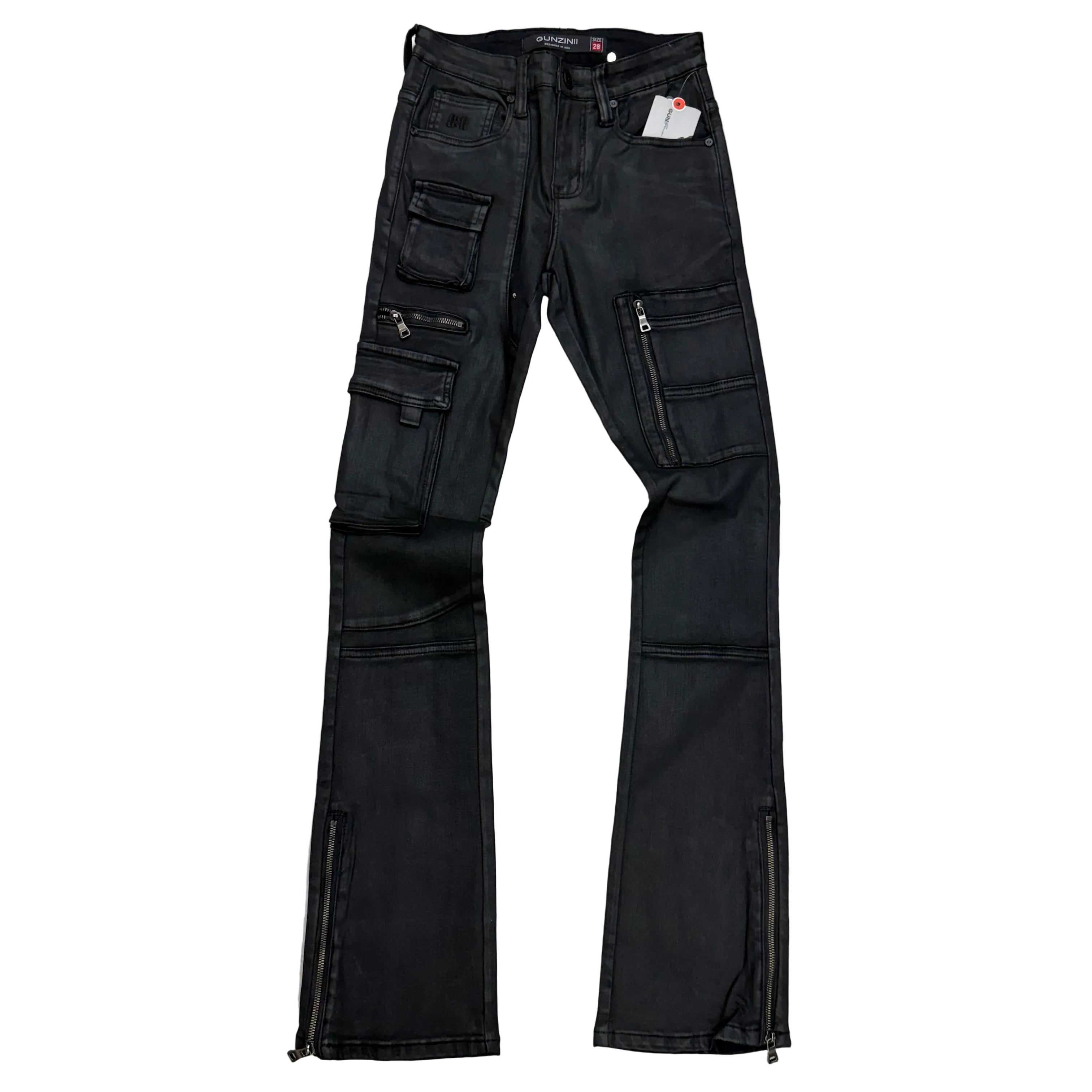 Gunzinii - Flare Fit Denim - COATED BLACK- GZ773