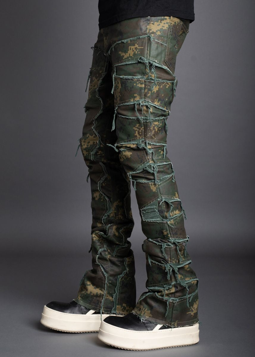 Stacked Waxed Denim Woodland Camo