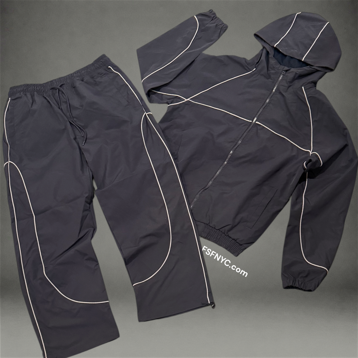 Baruda - Pipping Windbreaker Set - Charcoal - 830