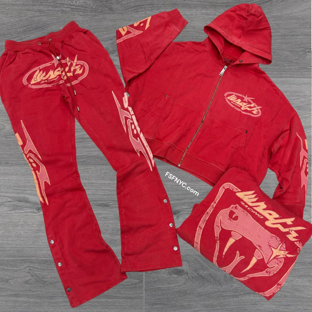 WrathBoy Viper zip cropped Hoodie set Red  065/075