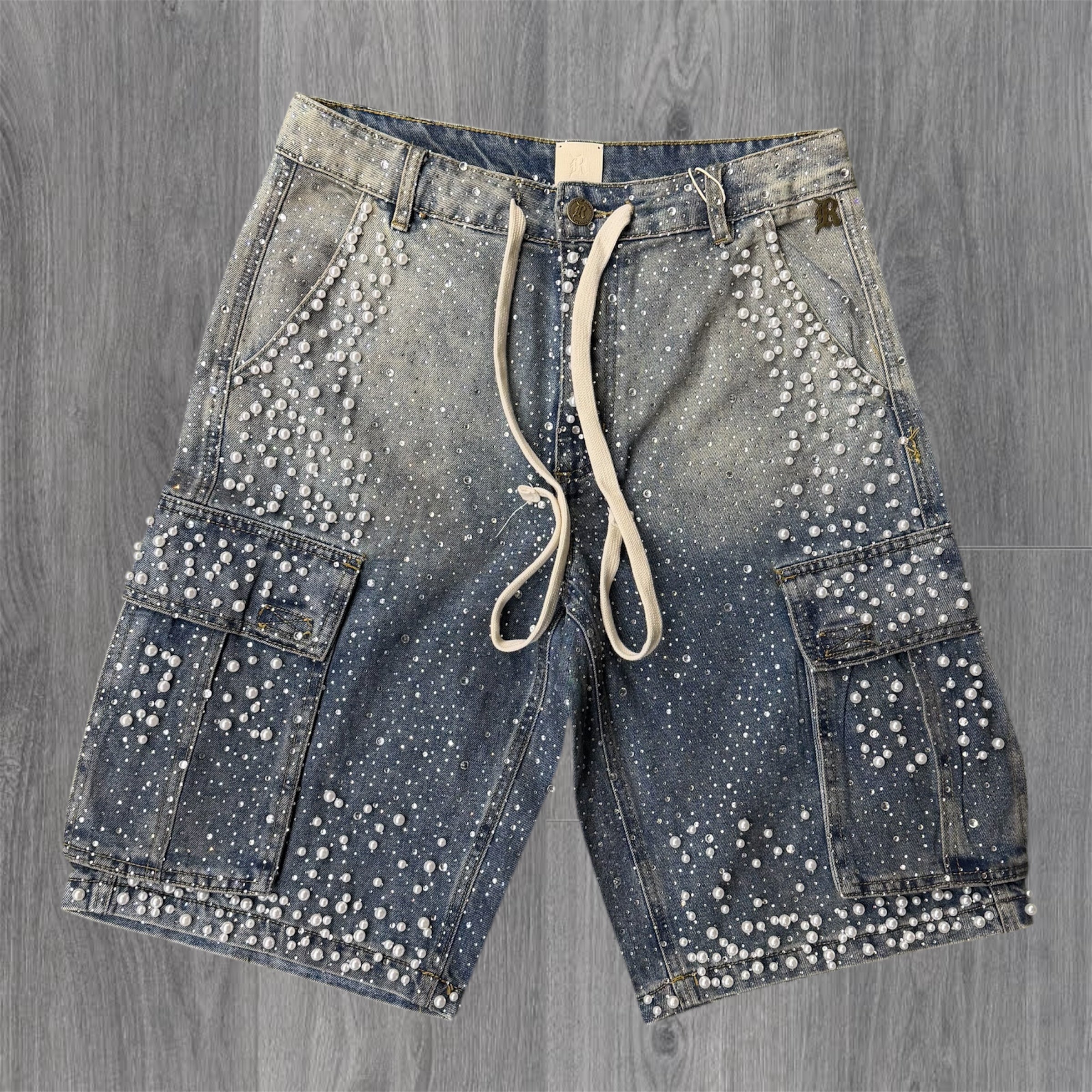 R - Rhinestone Pearl Jorts - Indigo- 33930