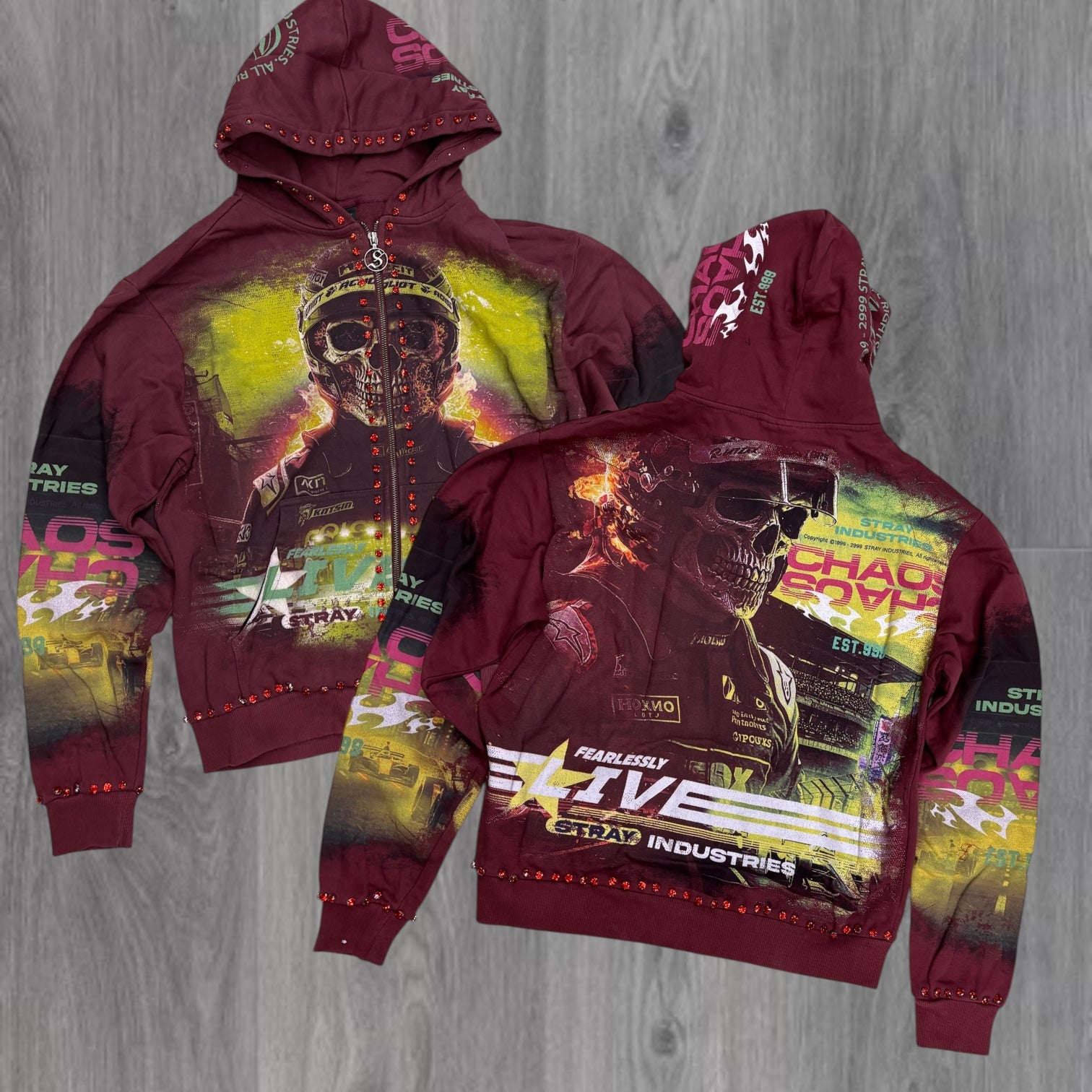 Stray - F1 Zip Up Hoodie - MAROON - 1557