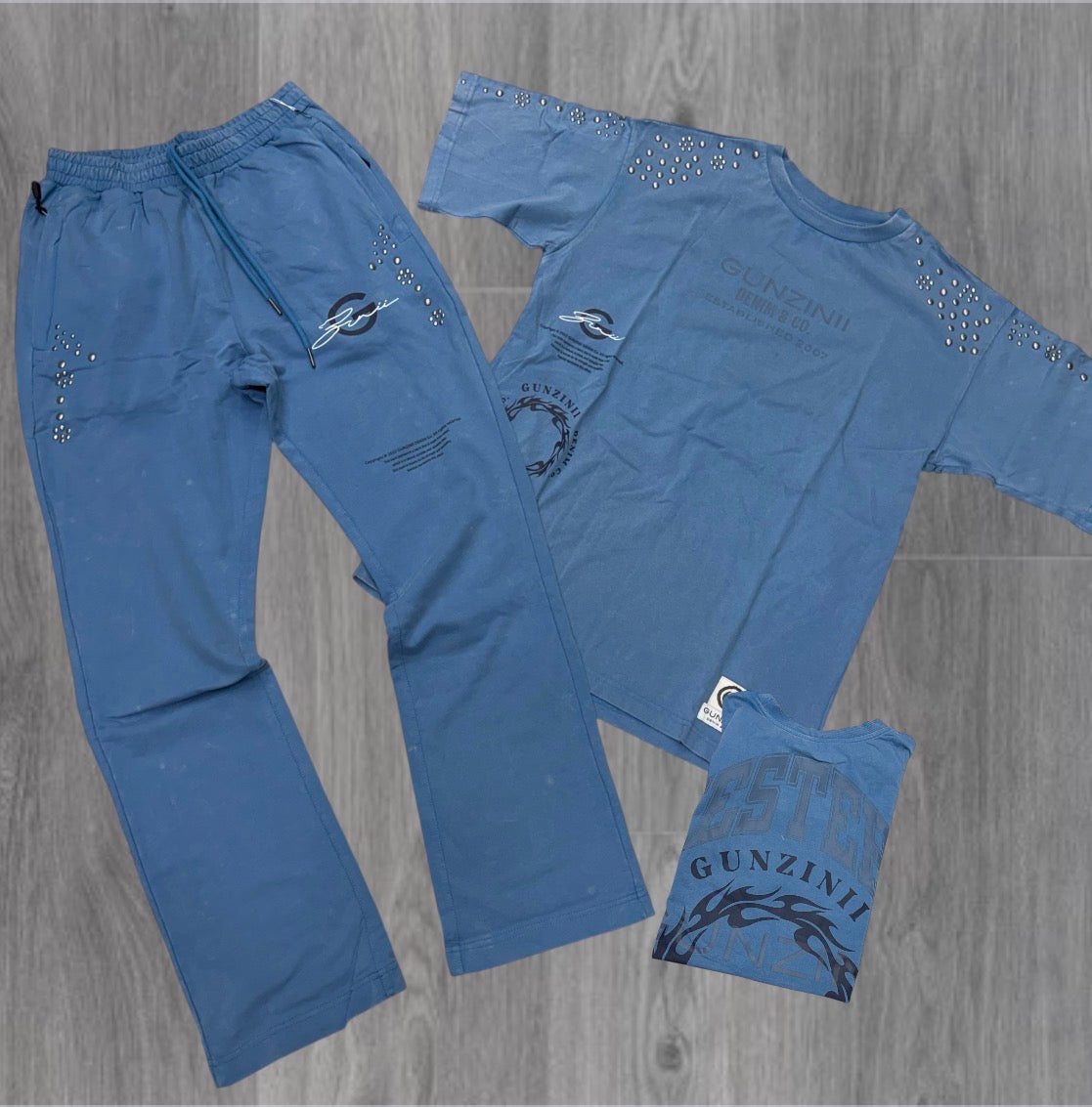 Gunzini - Stacked Pants-T-shirt Set - Dust Blue 749 750