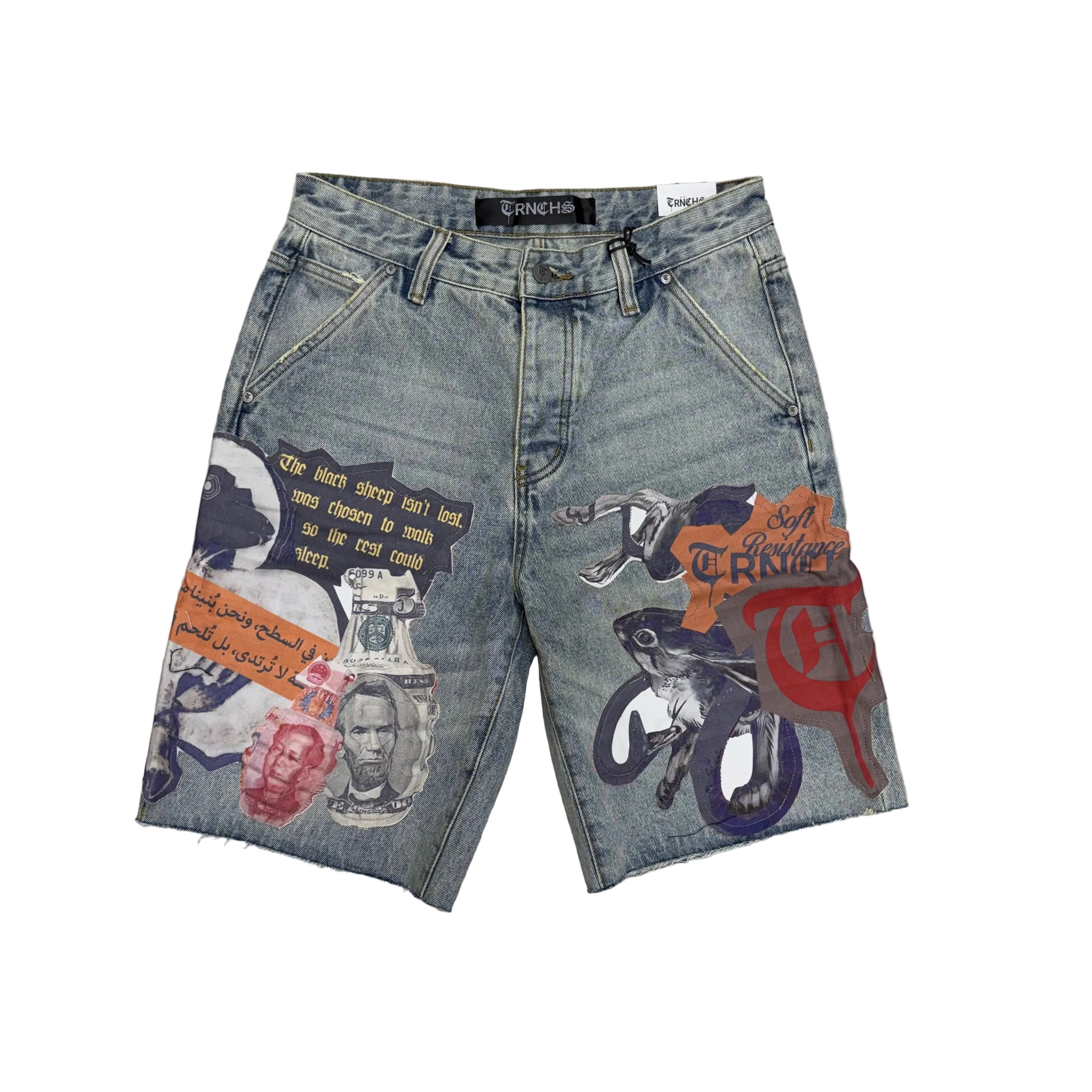 Trnchs - Collage Shorts - Light Blue Wash - 0000