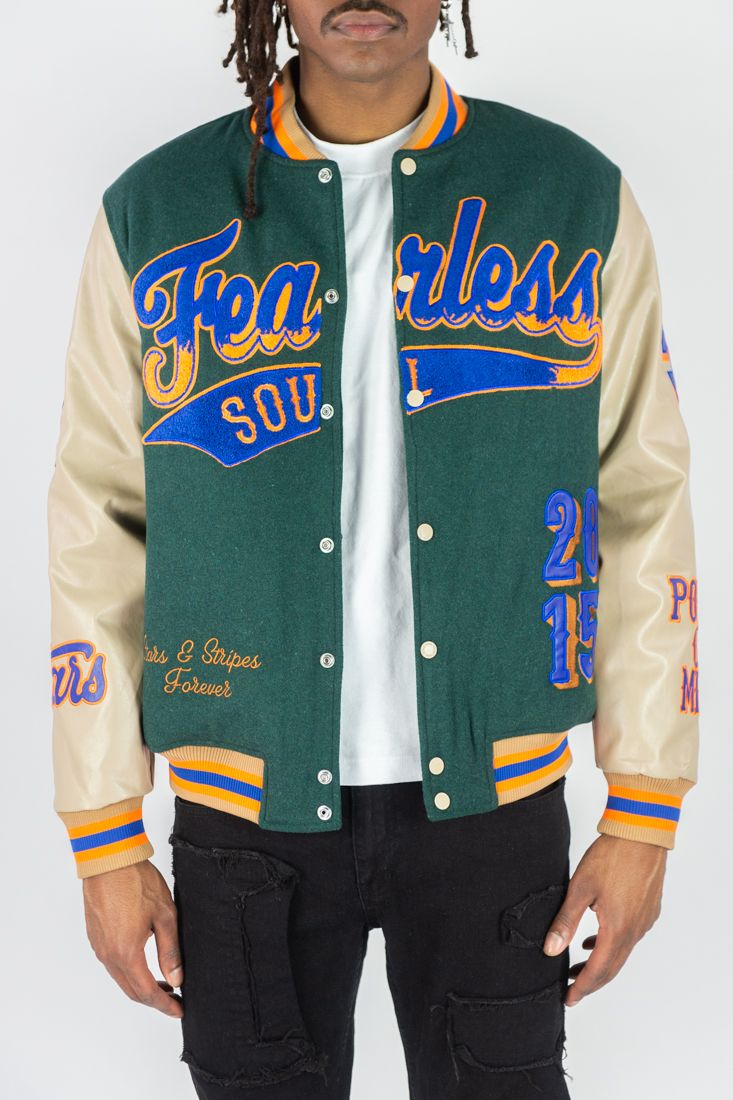 Fearless Soul Melton wool Varsity Jacket Hunter Green 515