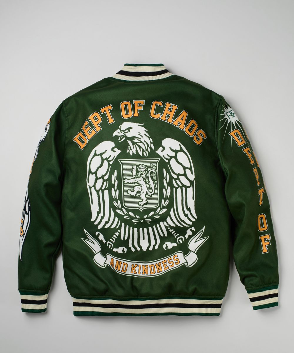 Reason Dept Of Chaos Letterman Styke Jacket Green “poly wool”OWG18