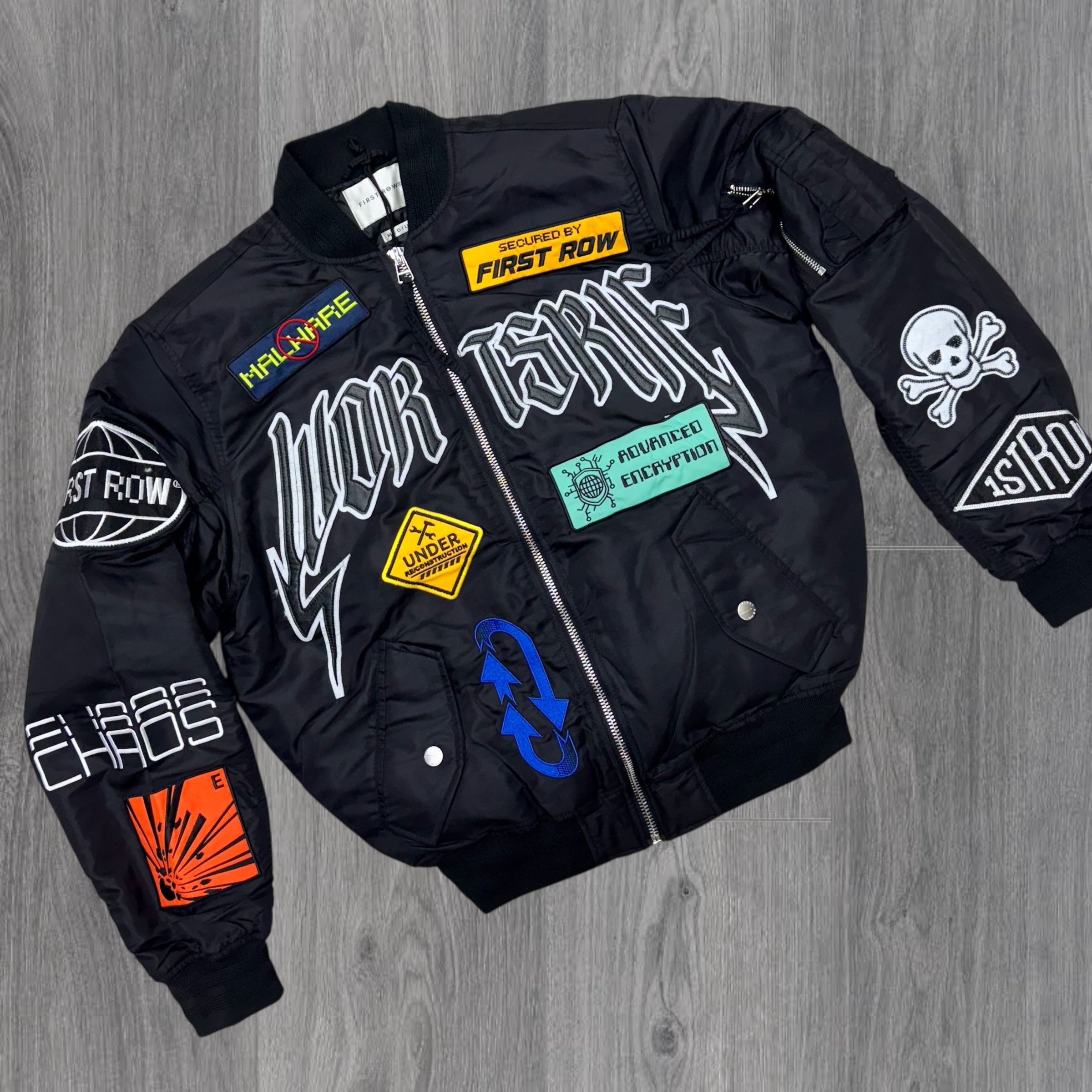 First Row-Hazmat Patched Bomber Jacket Black