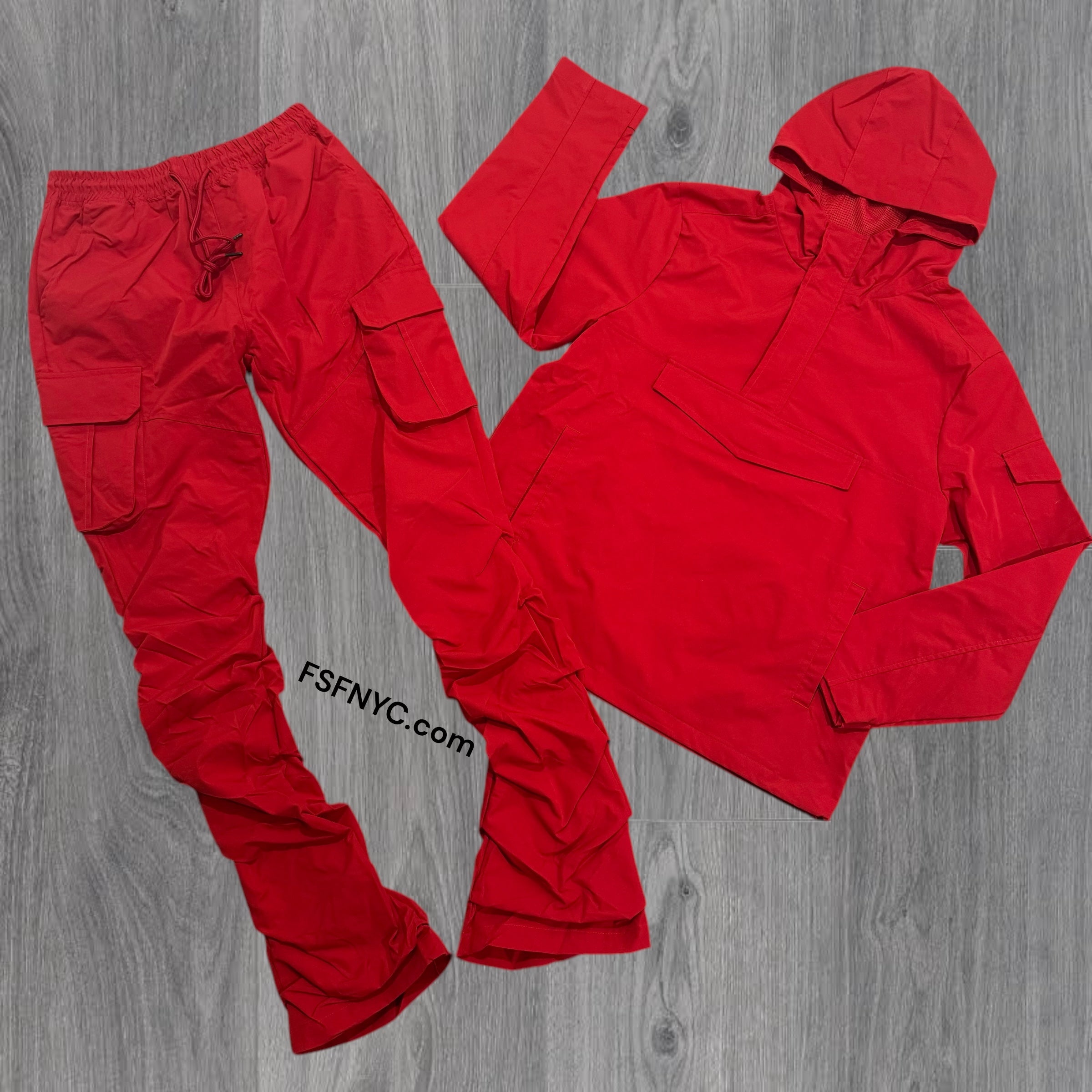 Rebel Stacked Nylon Cargo Pants Red 422 522