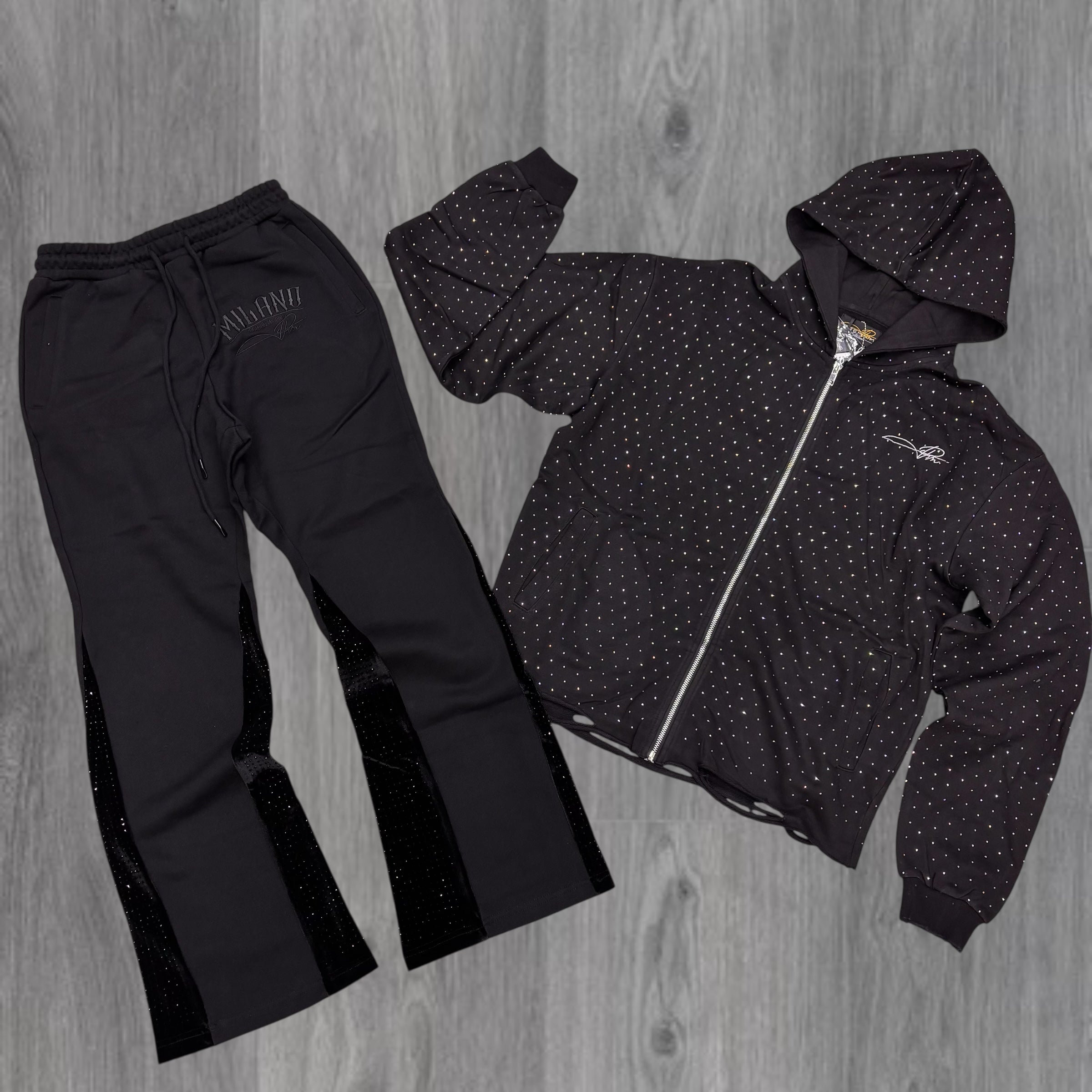 MILANO - GALAXY Rhinestone Sweatsuit - BLK WASH - 002