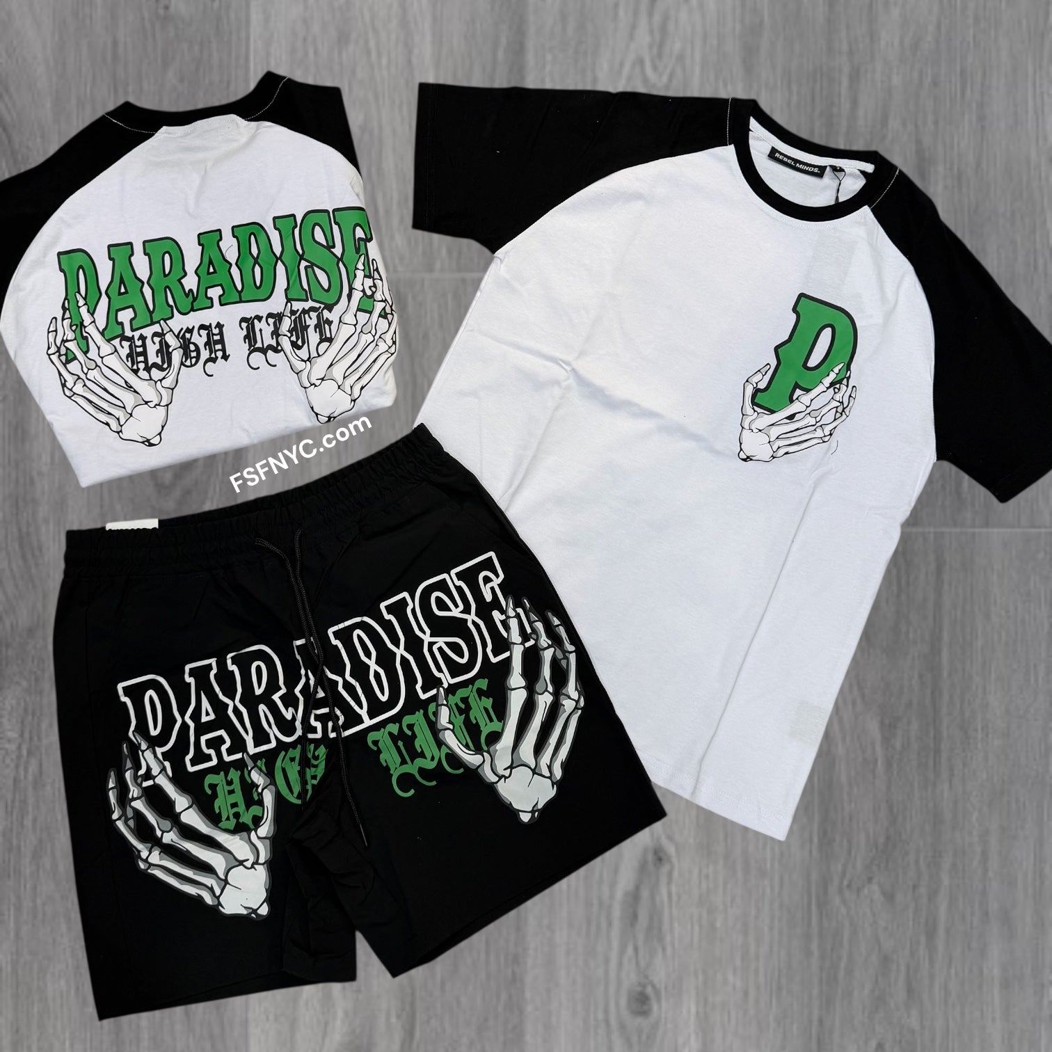 Rebel - Paradise Nylon Shorts w/ Tee - SET- Black - 121 921