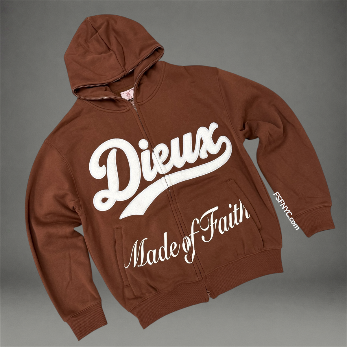 Made Of Faith Zip Up Hoodie - Brown - 6206