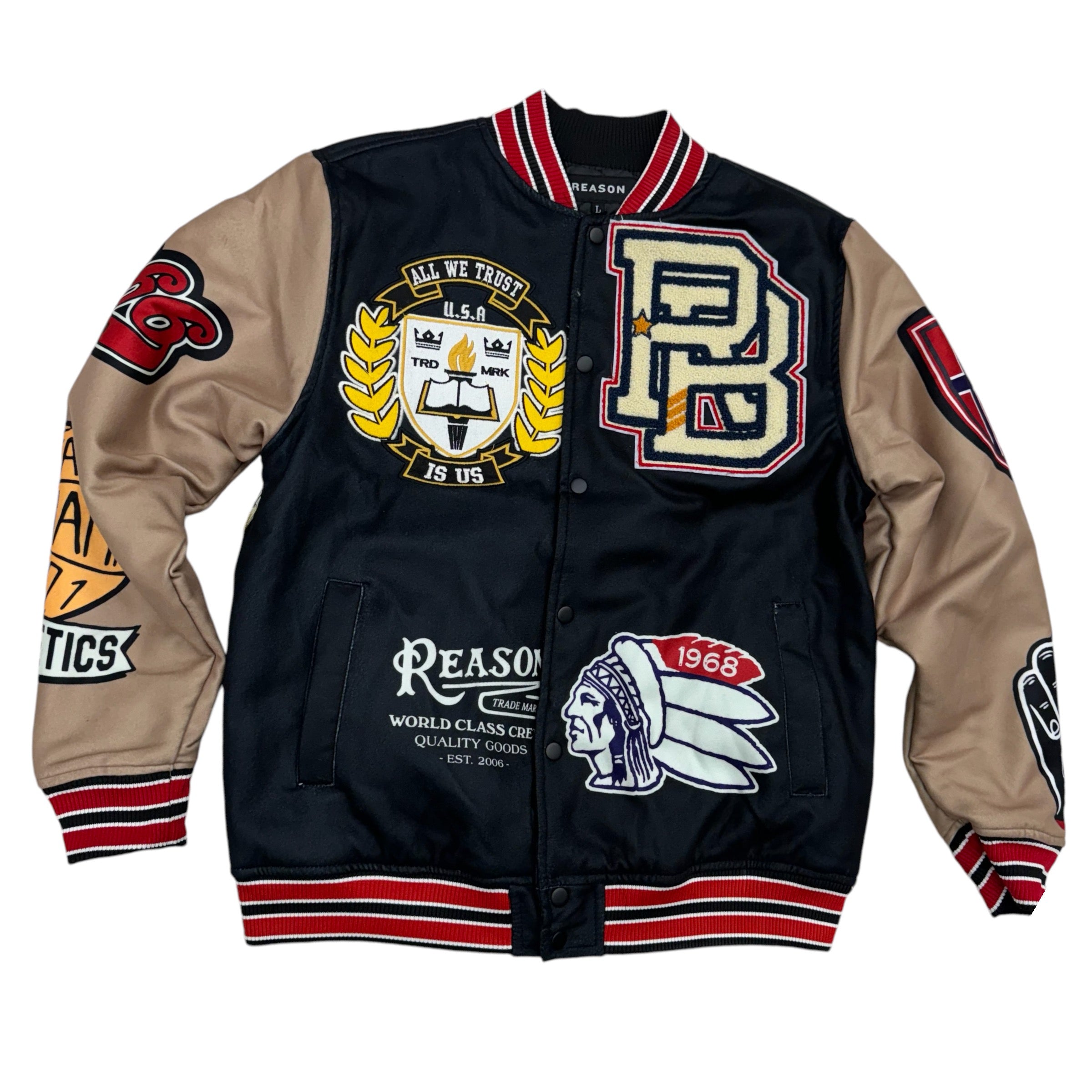 Reason Master Division letterman Style Jacket Black “poly wool OWG20