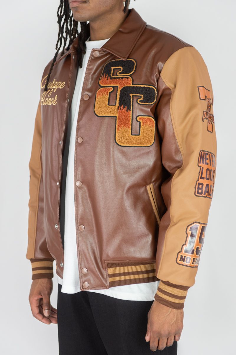 Superior PU Leather Jacket Brown 525