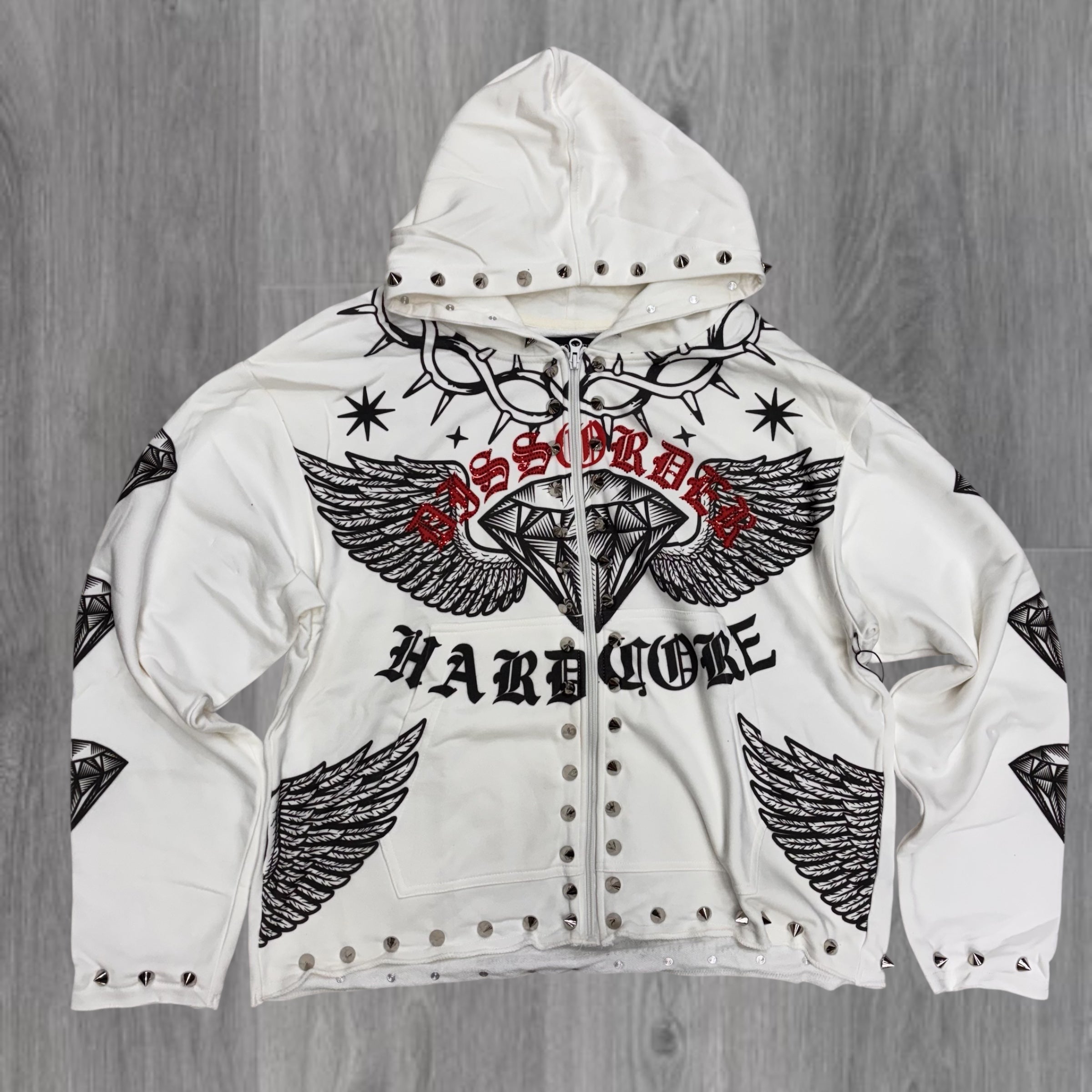 DISORDER - JEWEL Studs Zip Hoodie - WHITE - 365