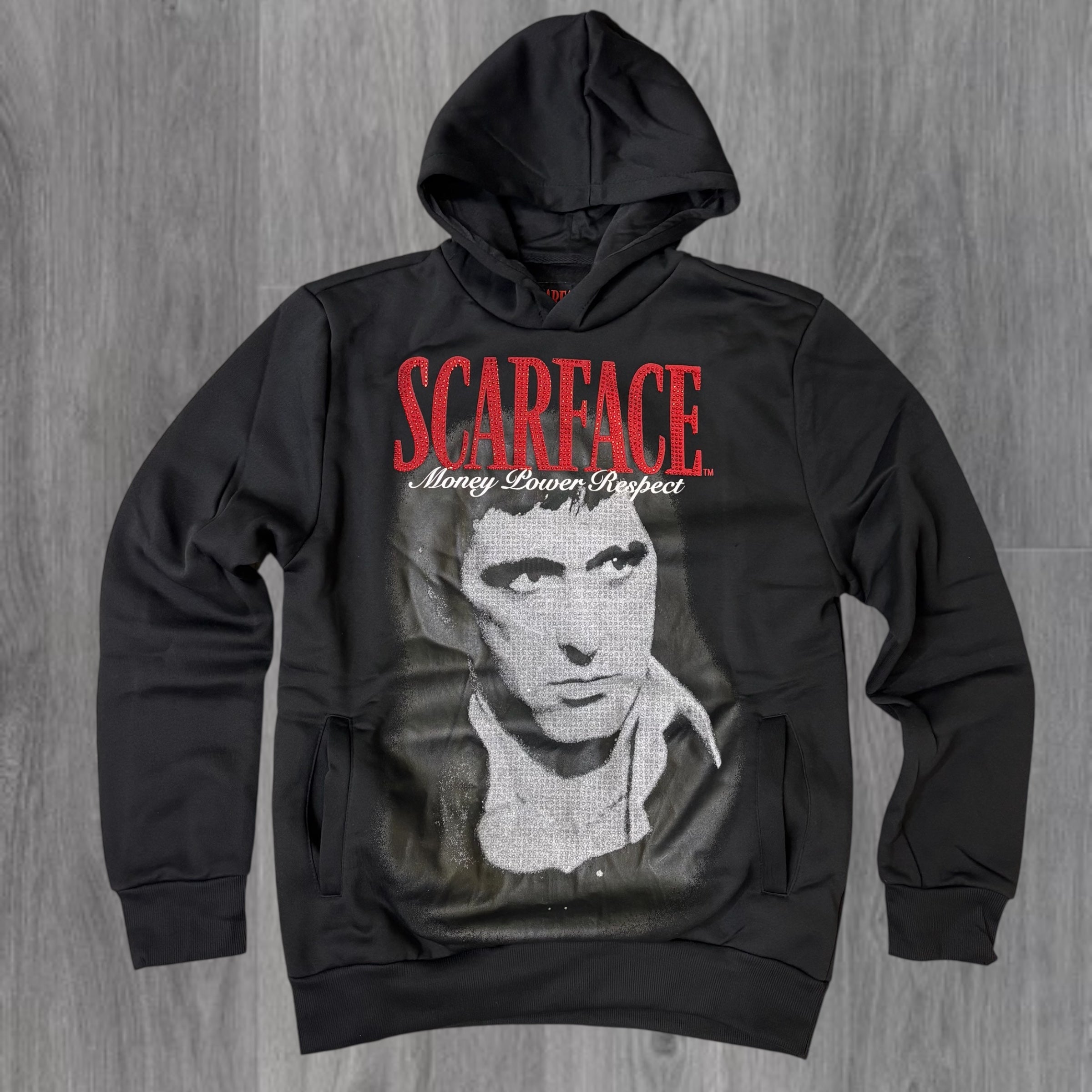 REASON - “ SCARFACE“ RHINESTONE HOODIE - BLK - 099